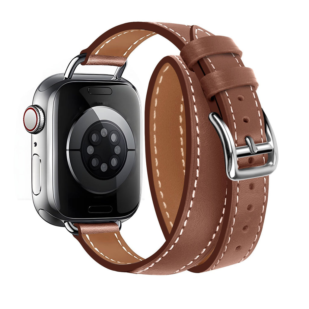 Apple Watch-lærrem med dobbel tour i rik brun