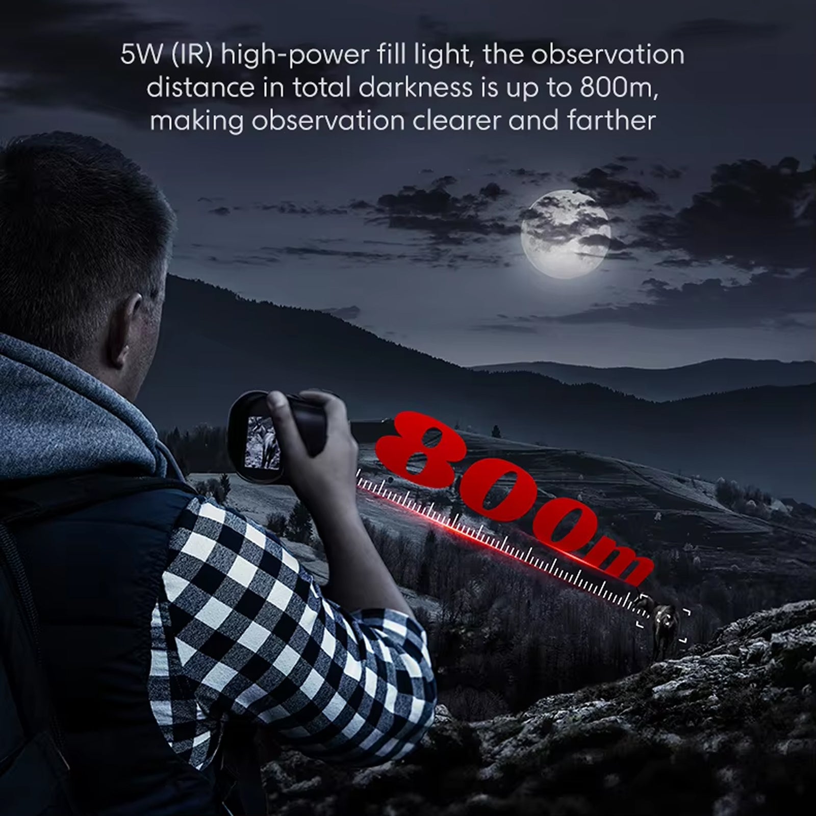 מונוקולר תרמי HD ברזולוציית 1080P עם טווח של 800 מטר וזום פי 10 לתצפית לילית