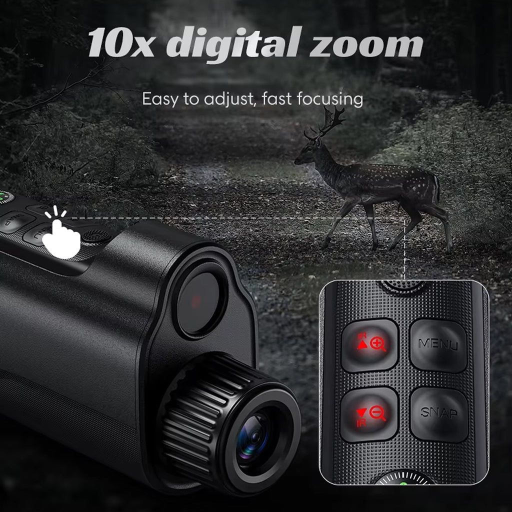 מונוקולר תרמי HD ברזולוציית 1080P עם טווח של 800 מטר וזום פי 10 לתצפית לילית