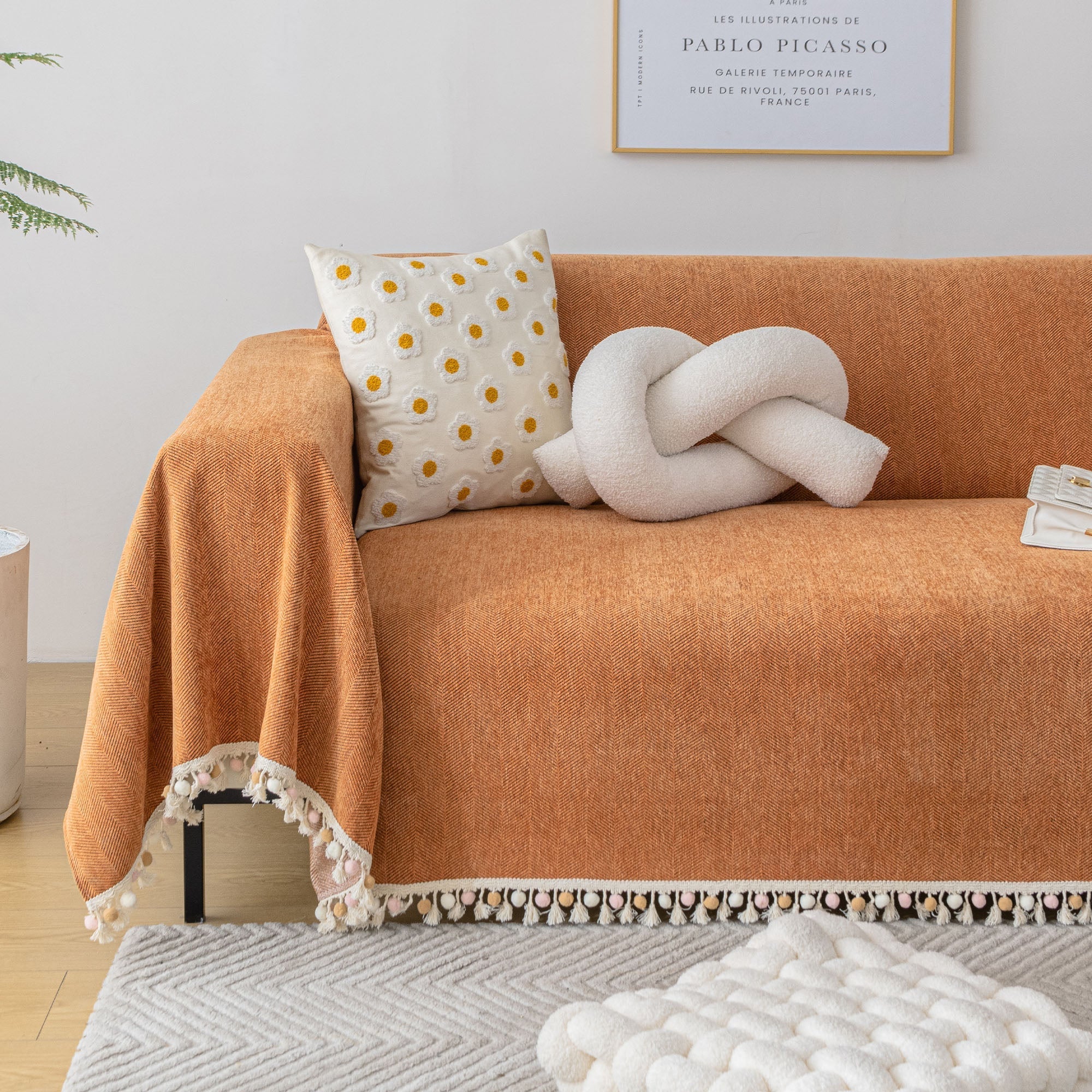 Herringbone Tassel Sofa Cover | Ormexis