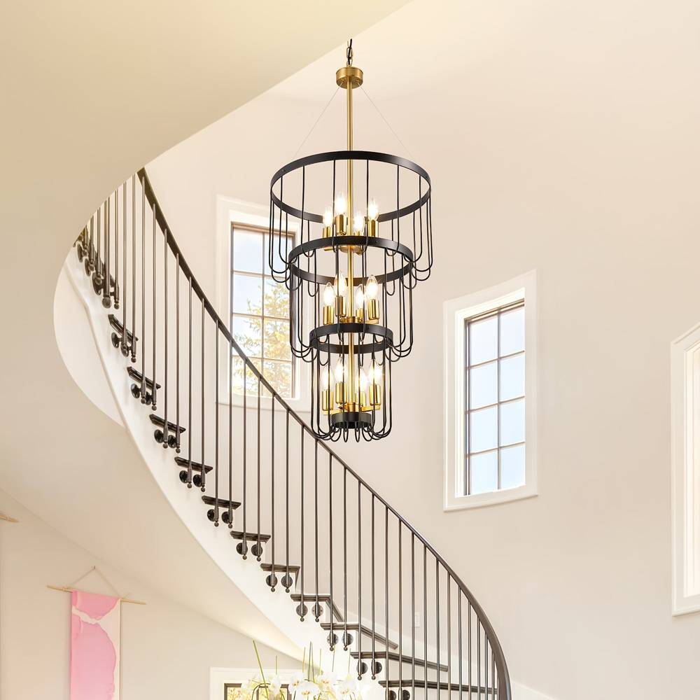 Lustre de cage d’escalier de style fermier à 12 lumières | Ormexis
