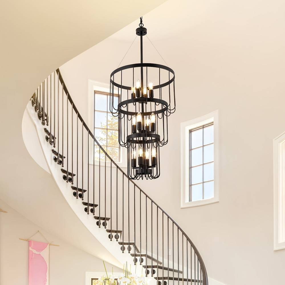 Lustre de cage d’escalier de style fermier à 12 lumières | Ormexis