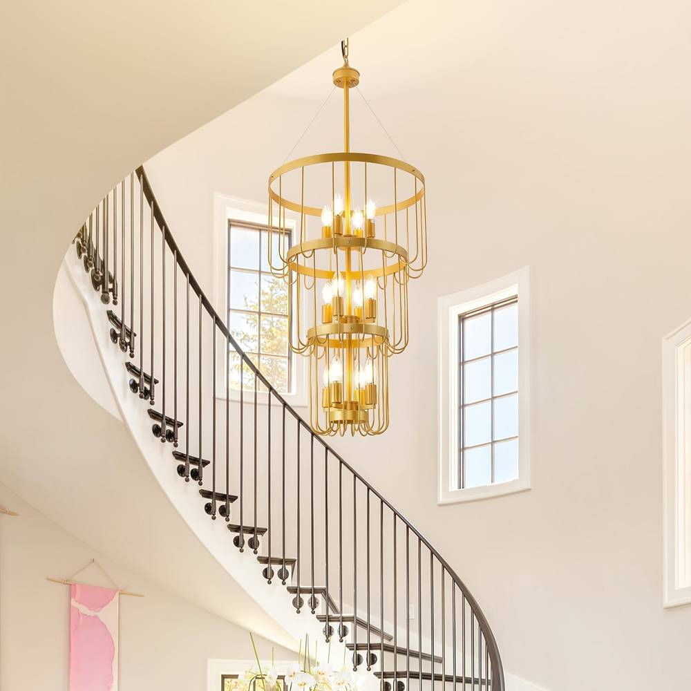 Lustre de cage d’escalier de style fermier à 12 lumières | Ormexis
