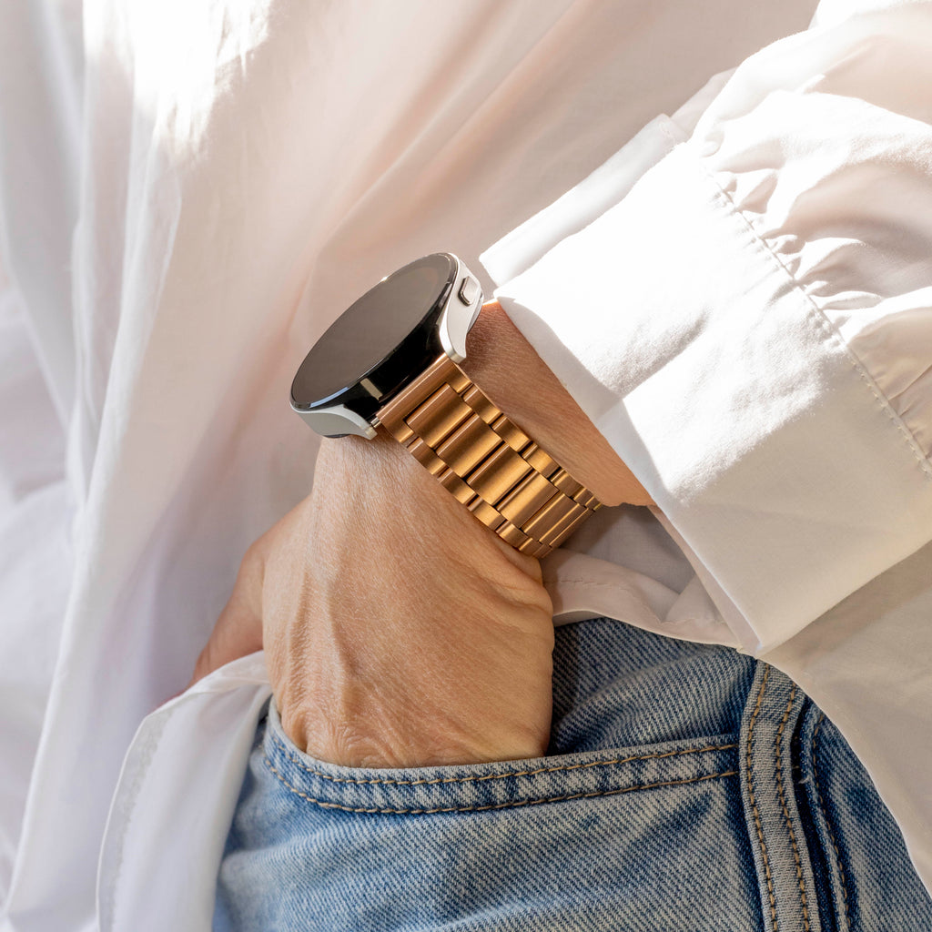 רצועת זהב ורוד מפלדת אל חלד לשעון Samsung Galaxy Watch 4 בקוטר 40 מ"מ
