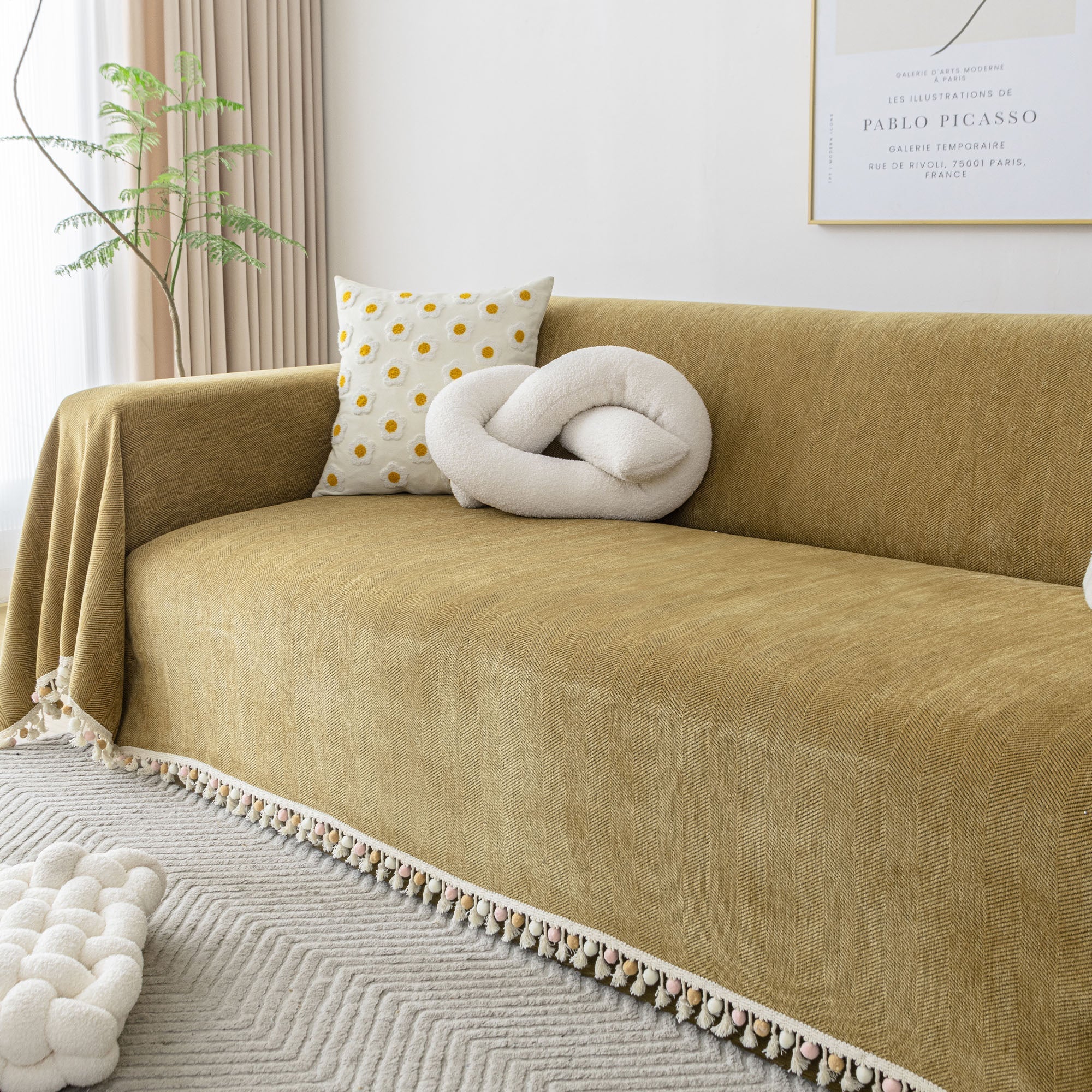 Herringbone Tassel Sofa Cover | Ormexis