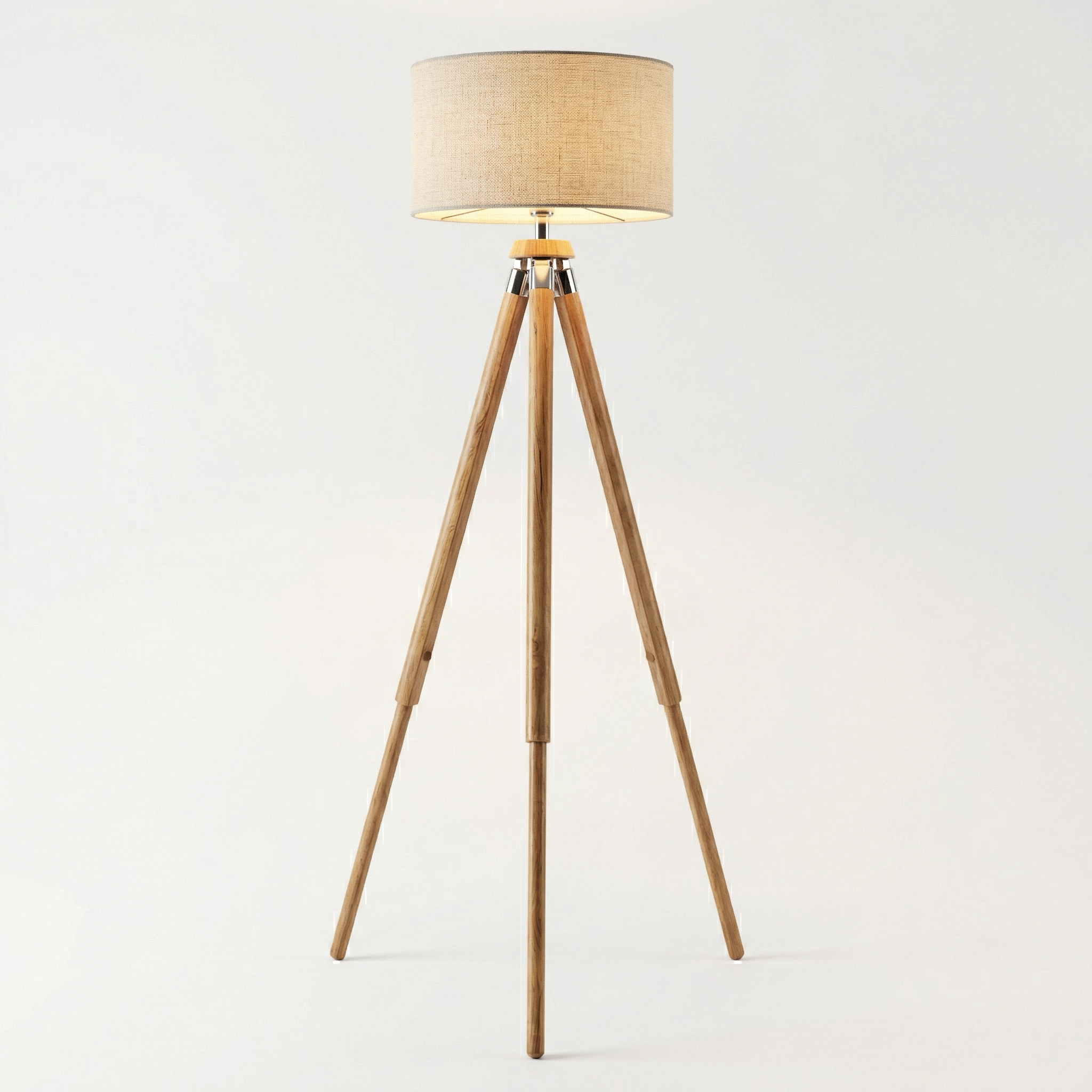 Moderní stojací lampa na trojnožce s látkovým stínidlem | Ormexis