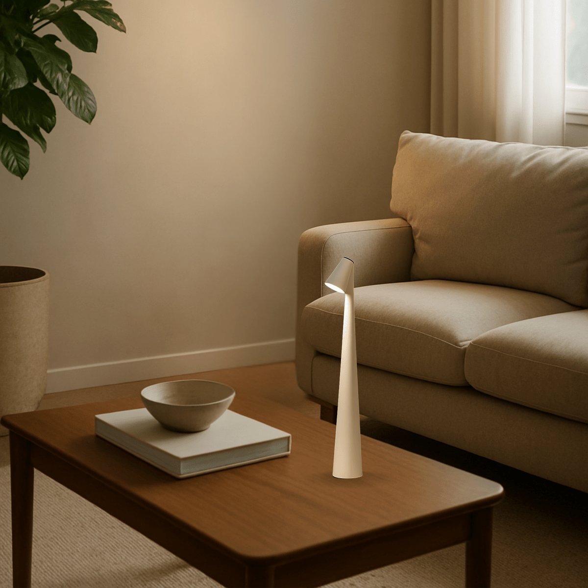 Stylová stolní lampa s kovovým povrchem, dobíjecí, pro vnitřní i venkovní použití