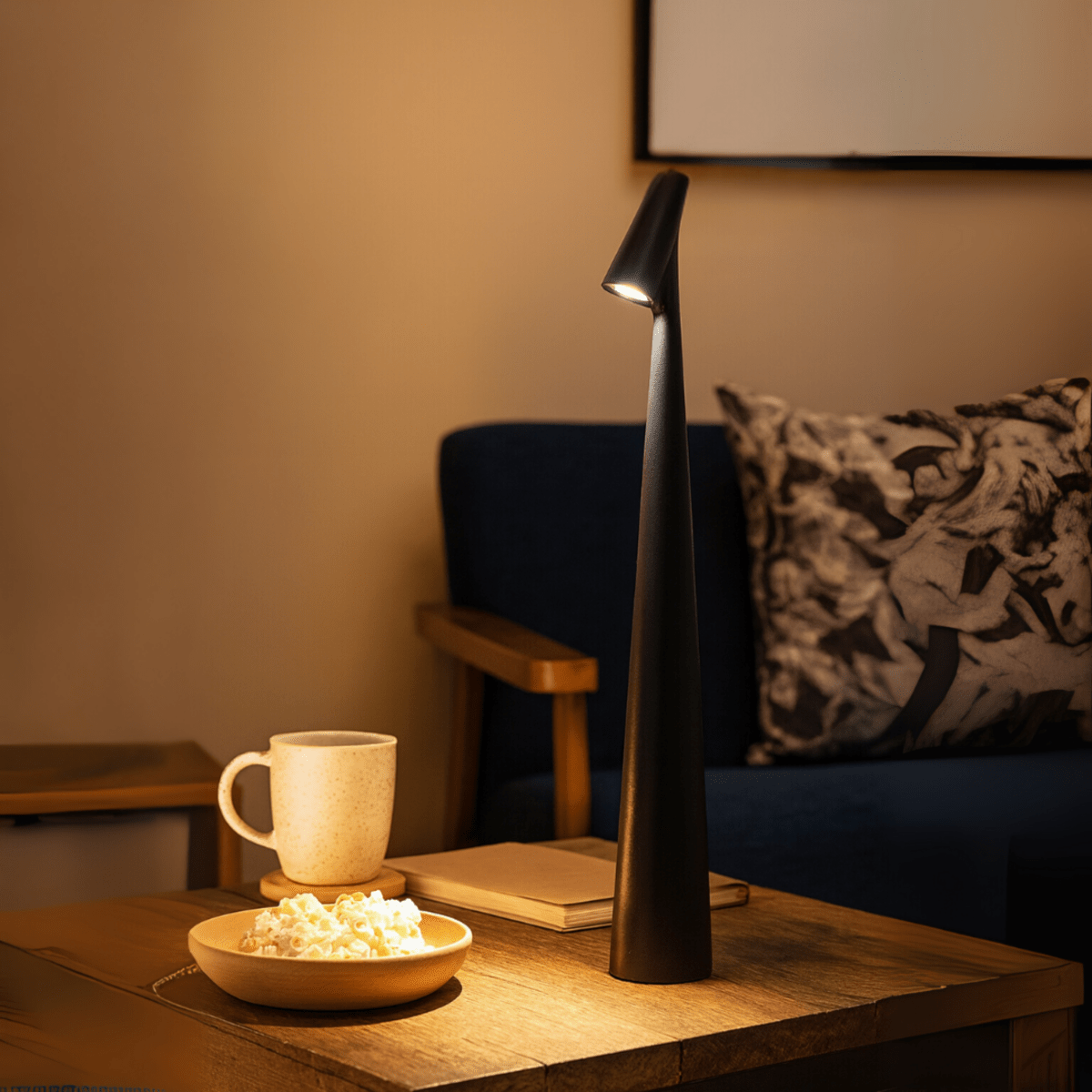 Stylová stolní lampa s kovovým povrchem, dobíjecí, pro vnitřní i venkovní použití