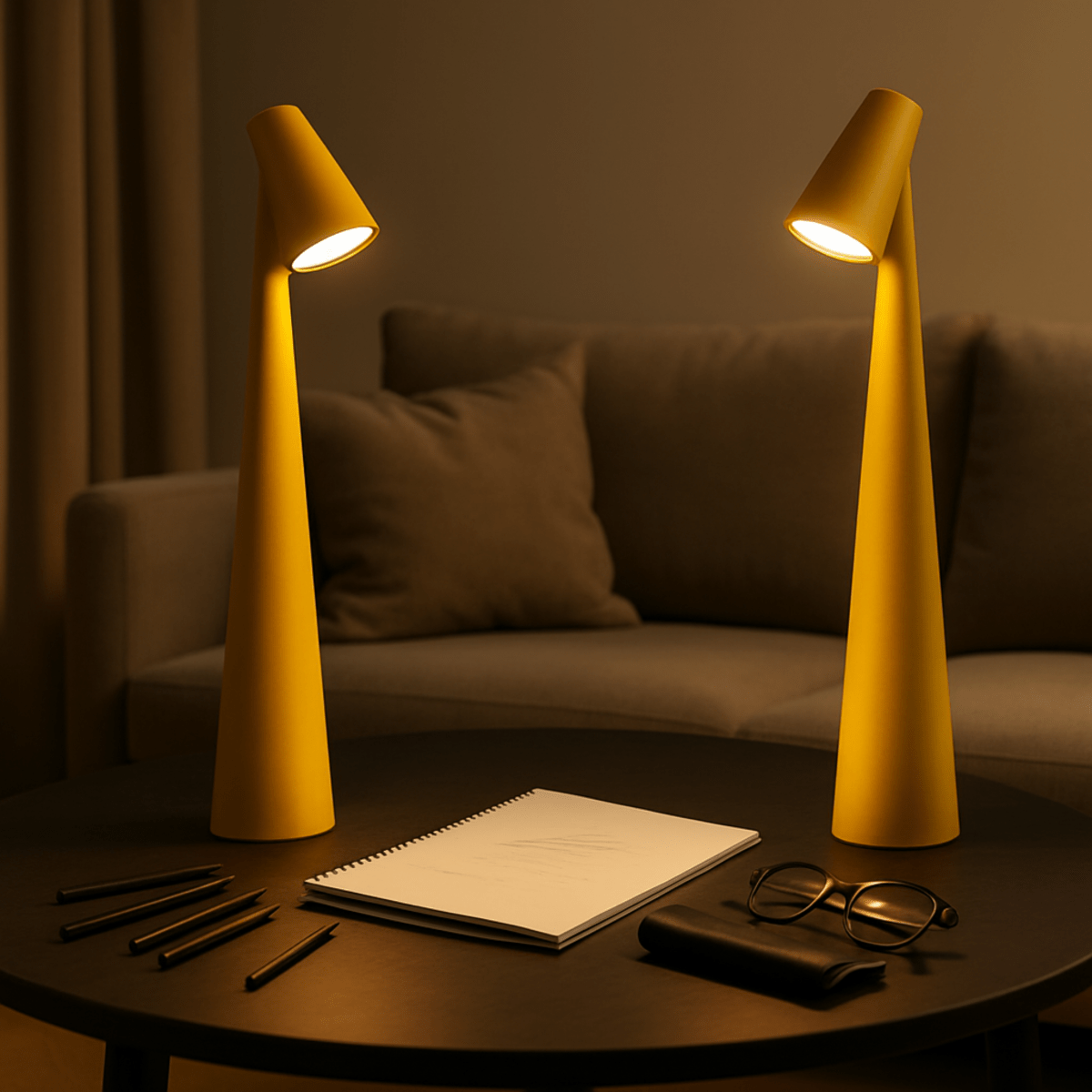 Stylová stolní lampa s kovovým povrchem, dobíjecí, pro vnitřní i venkovní použití