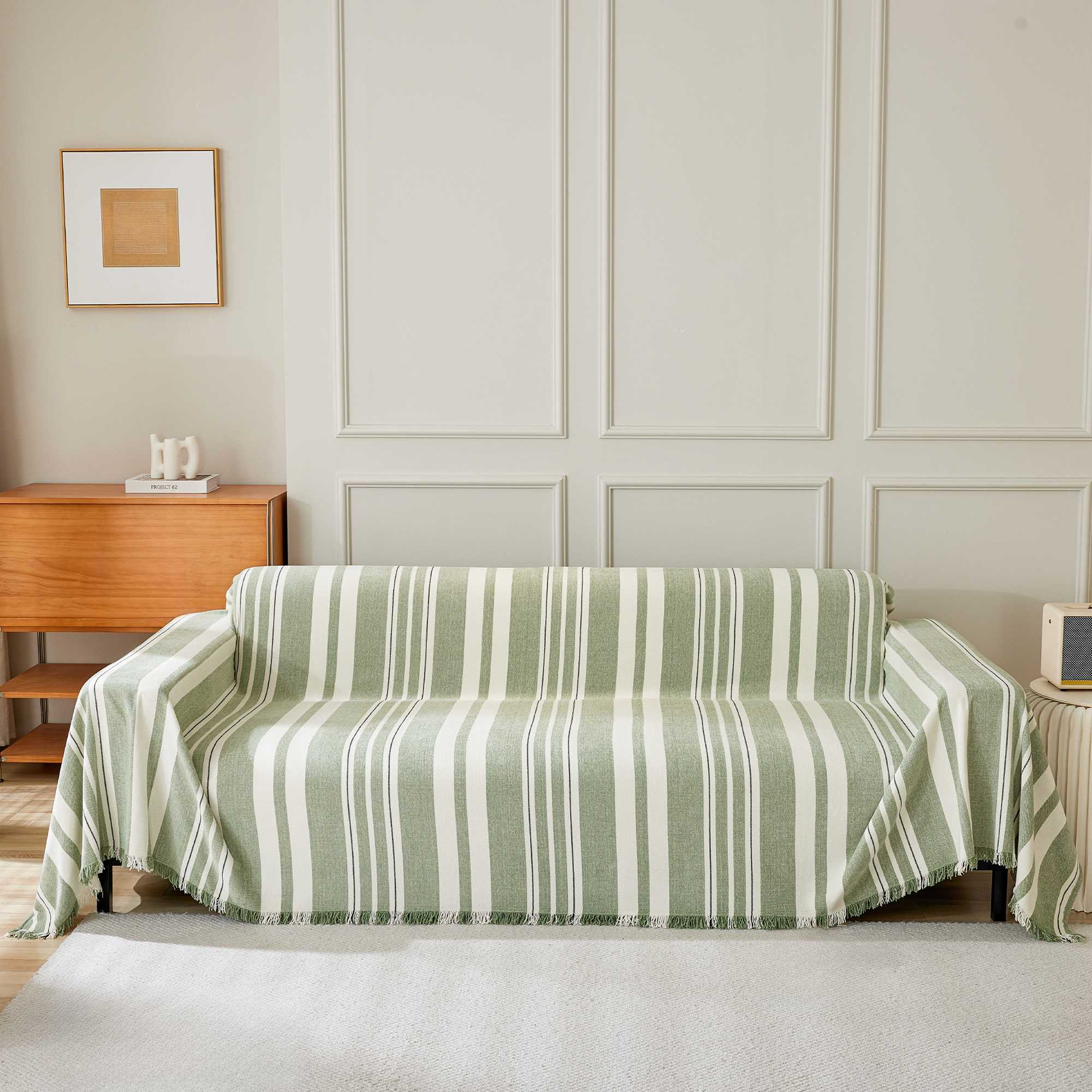 Neutrale gestreifte Sofahusse | Ormexis