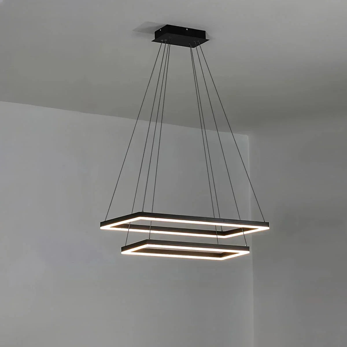 Modern Black Tiered Rectangular Chandelier For Contemporary Interiors