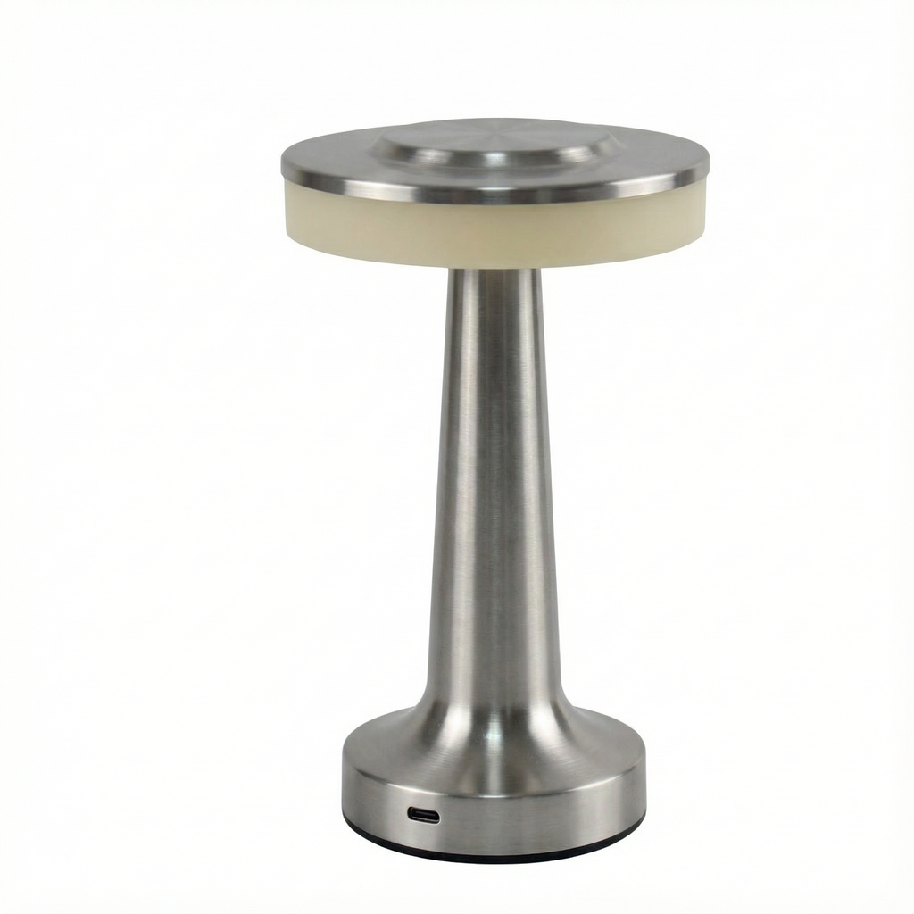 Lâmpada de mesa LED recarregável com controlo tátil e corpo metálico | Ormexis