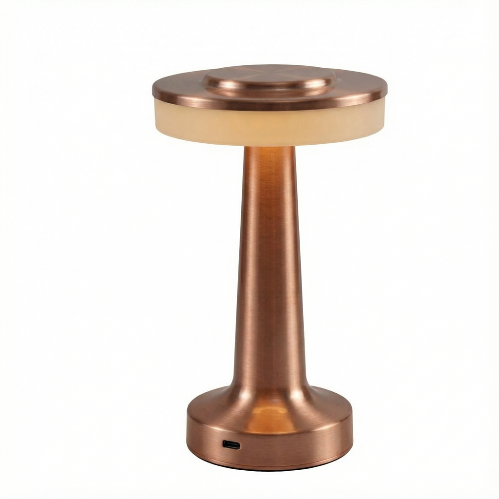 Lâmpada de mesa LED recarregável com controlo tátil e corpo metálico | Ormexis