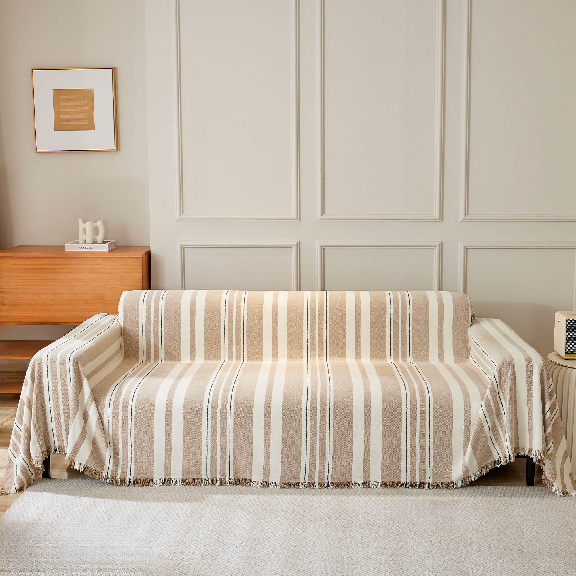 Neutrale gestreifte Sofahusse | Ormexis