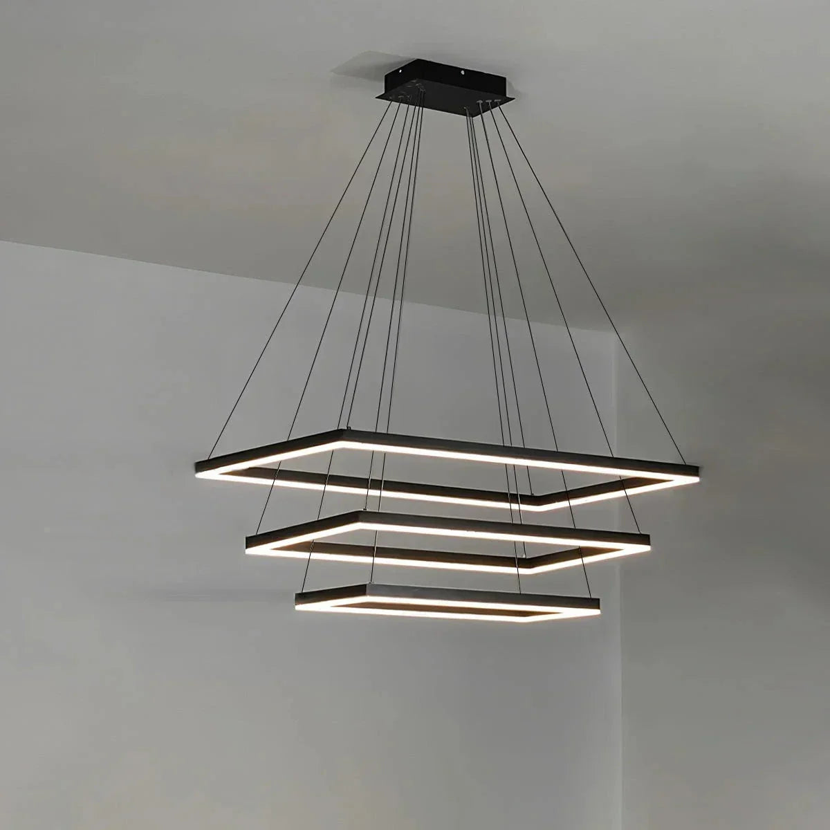 Modern Black Tiered Rectangular Chandelier For Contemporary Interiors