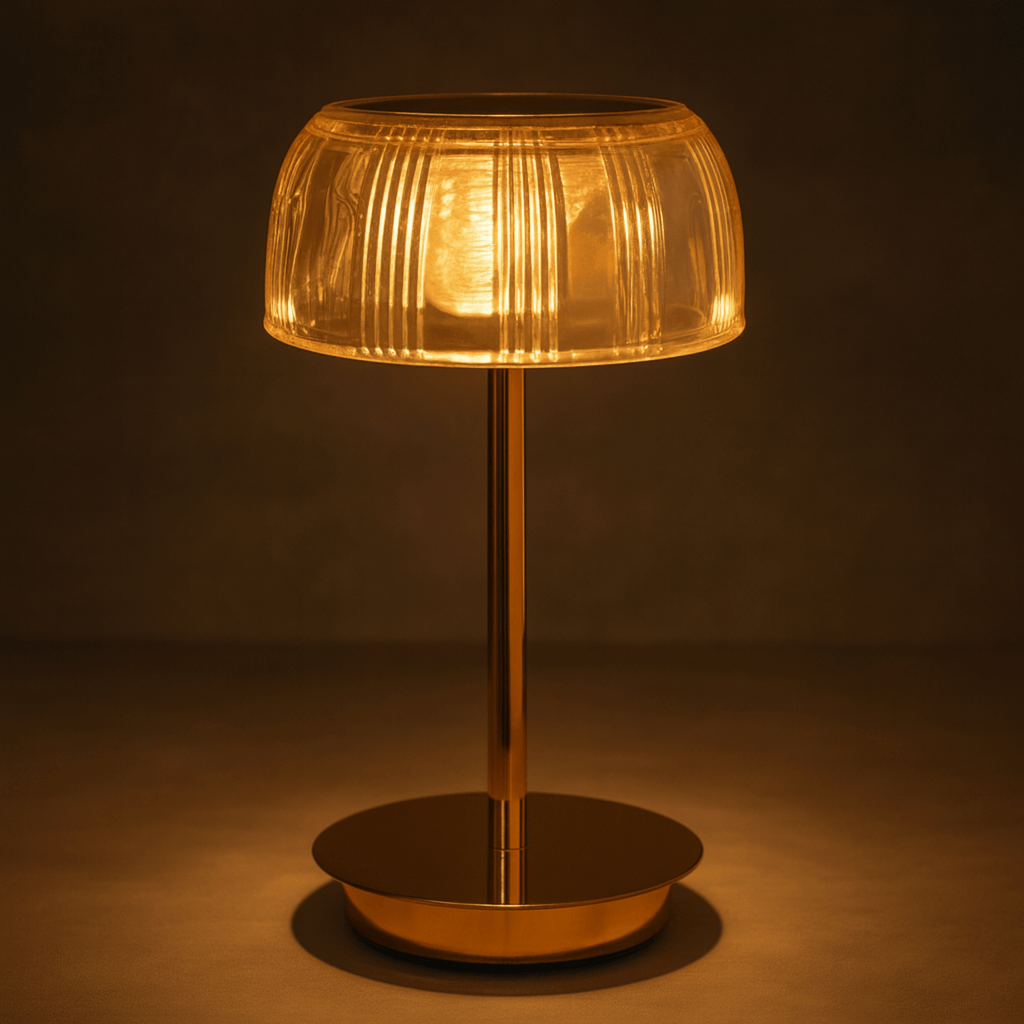 Räfflad bordslampa i glas med stämningsbelysning | Ormexis