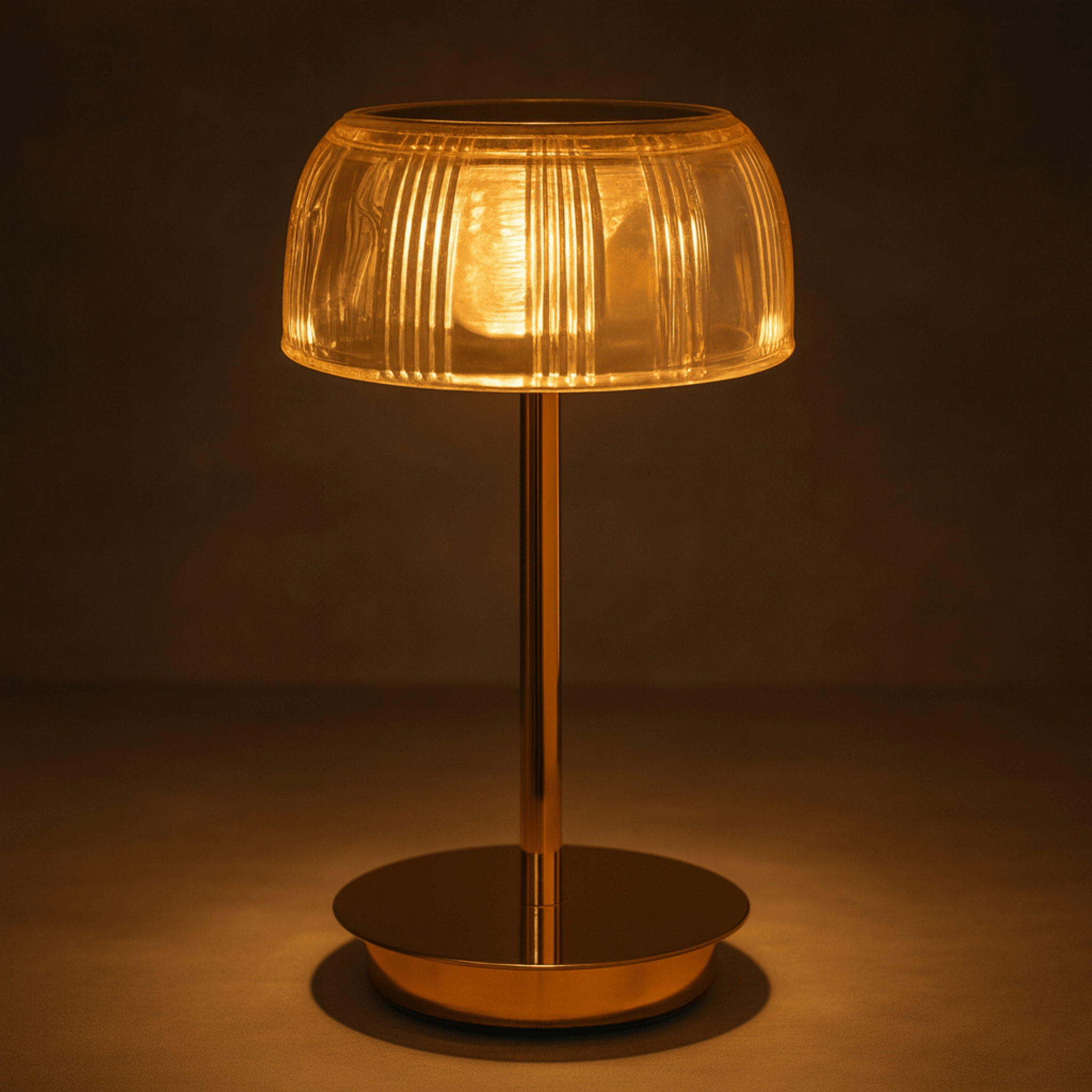 Räfflad bordslampa i glas med stämningsbelysning | Ormexis