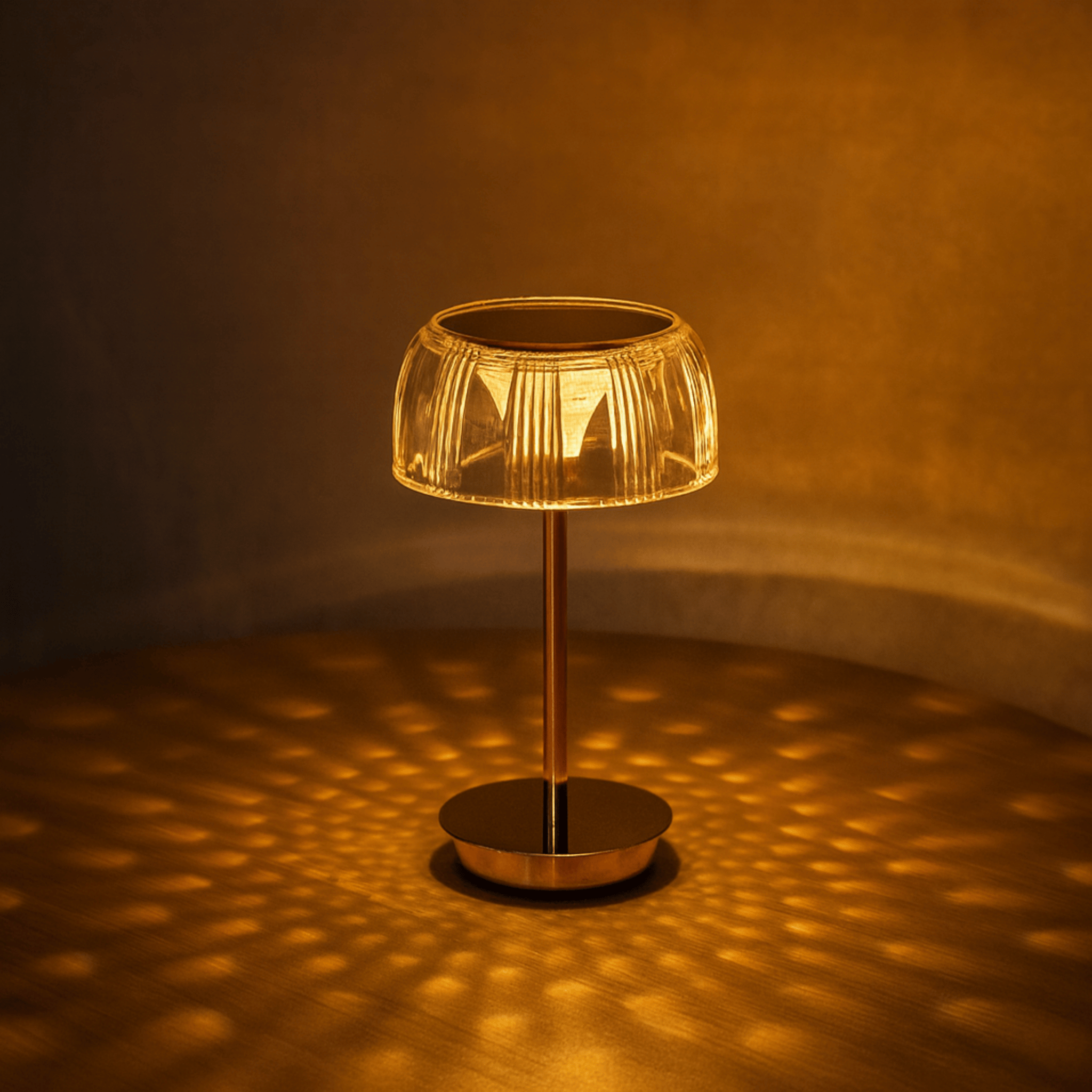Räfflad bordslampa i glas med stämningsbelysning | Ormexis