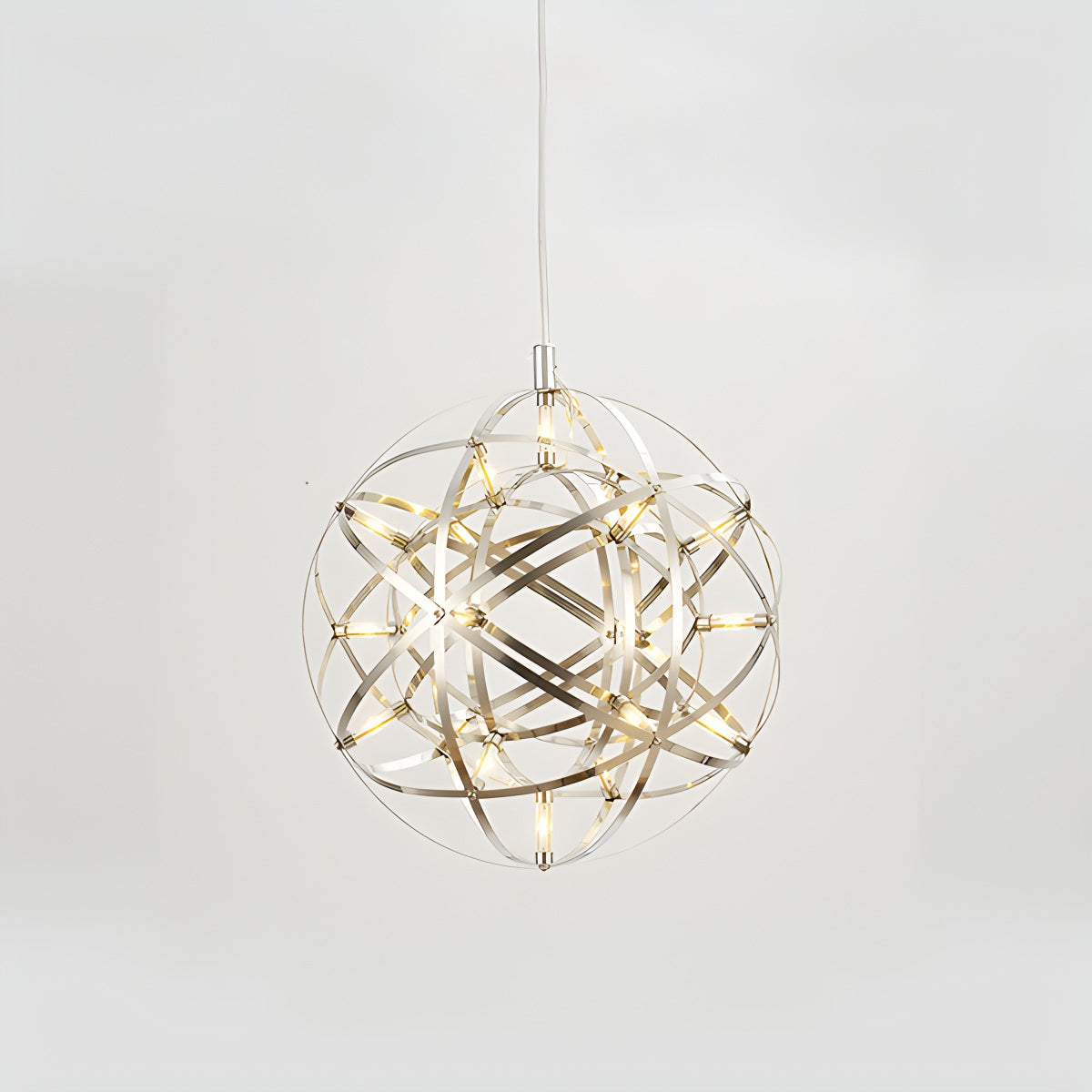Dining Room Pendant Light With Polished Stainless Steel Sphere