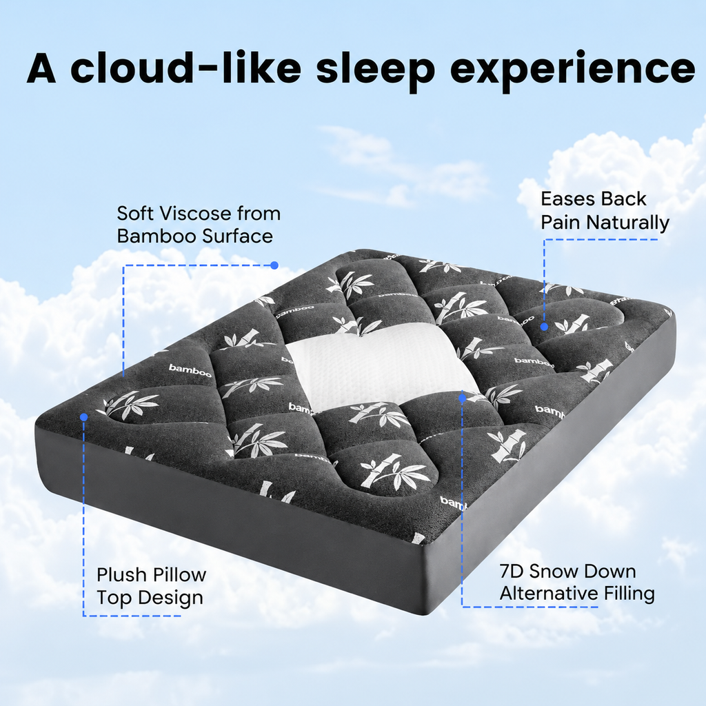 Eco Comfort Viscose Bamboo Pillow Top Mattress Topper With Deep Pocket