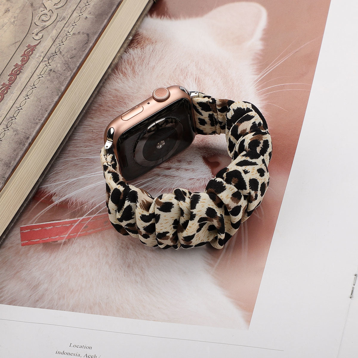 Apple Watch Luxury Scrunchie Accessory With Leopard Pattern