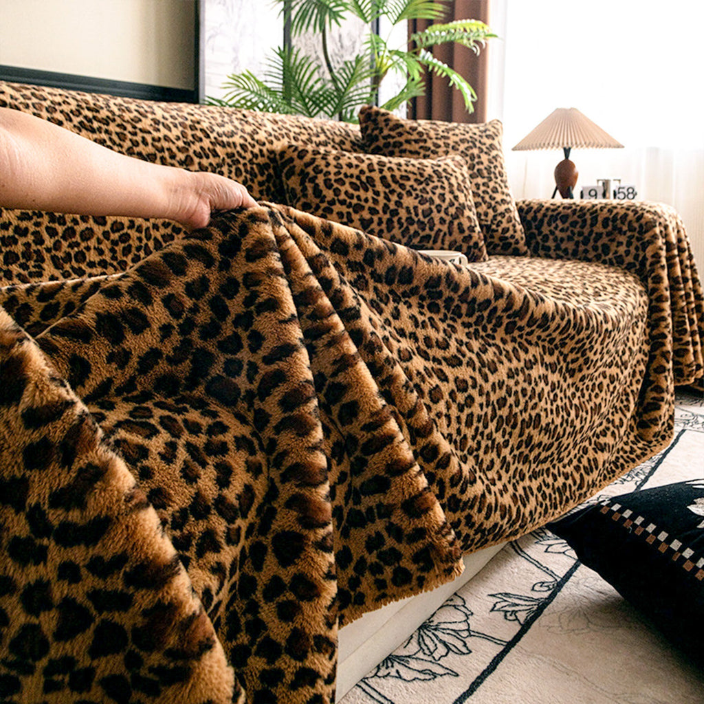 Leopard Plush Sofa Cover | Ormexis