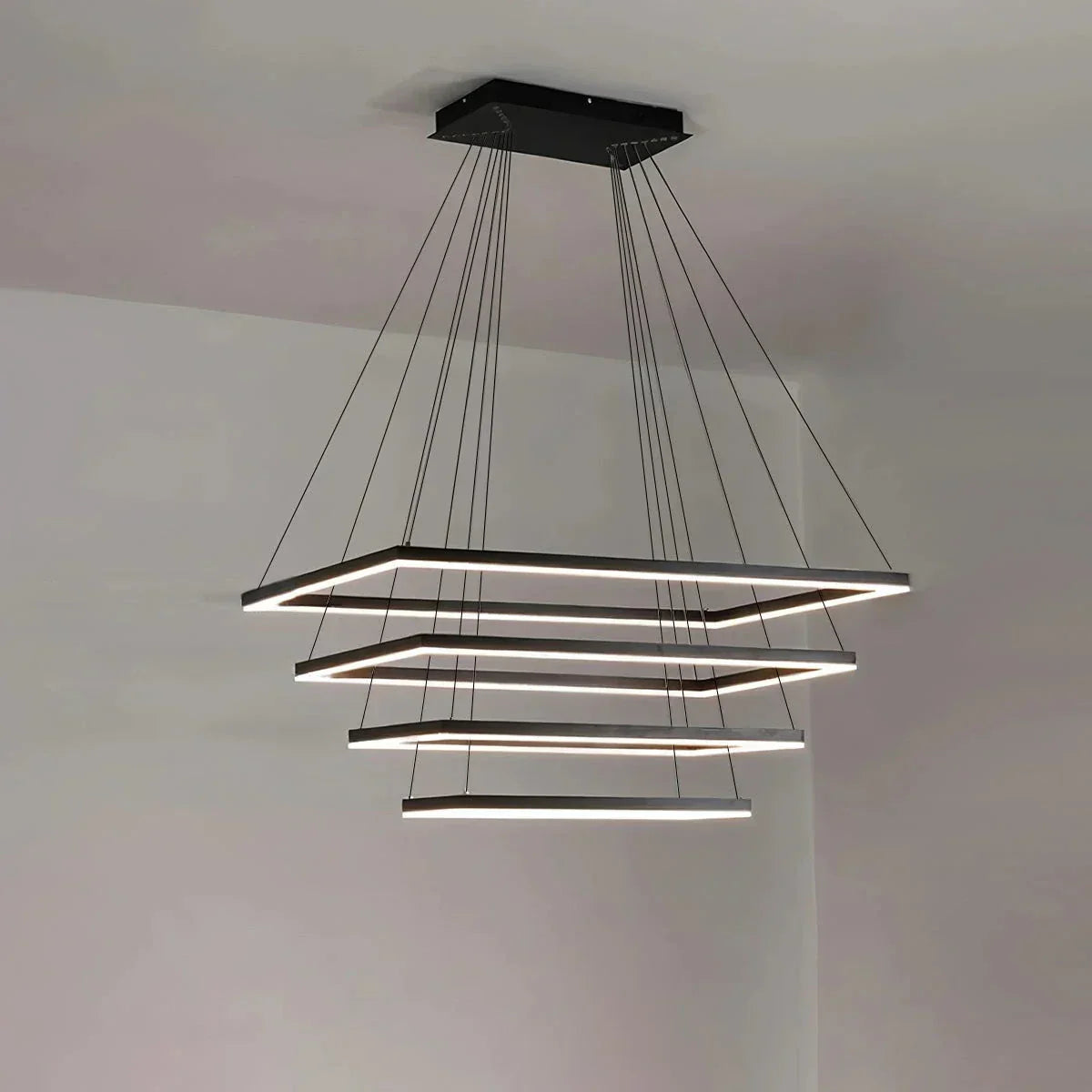 Modern Black Tiered Rectangular Chandelier For Contemporary Interiors