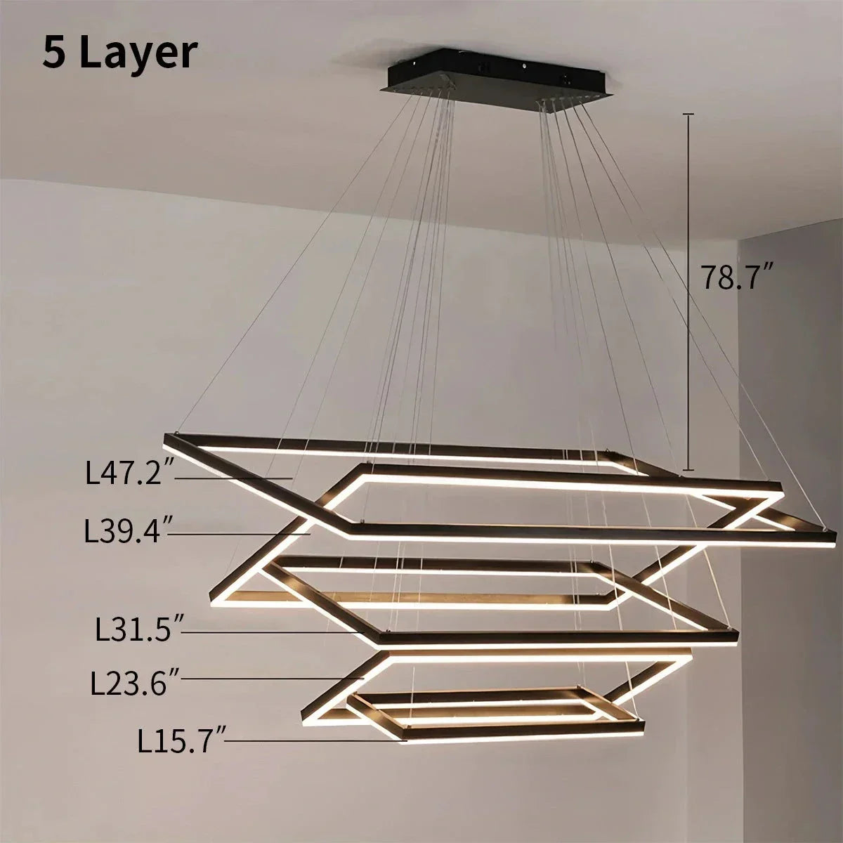 Modern Black Tiered Rectangular Chandelier For Contemporary Interiors