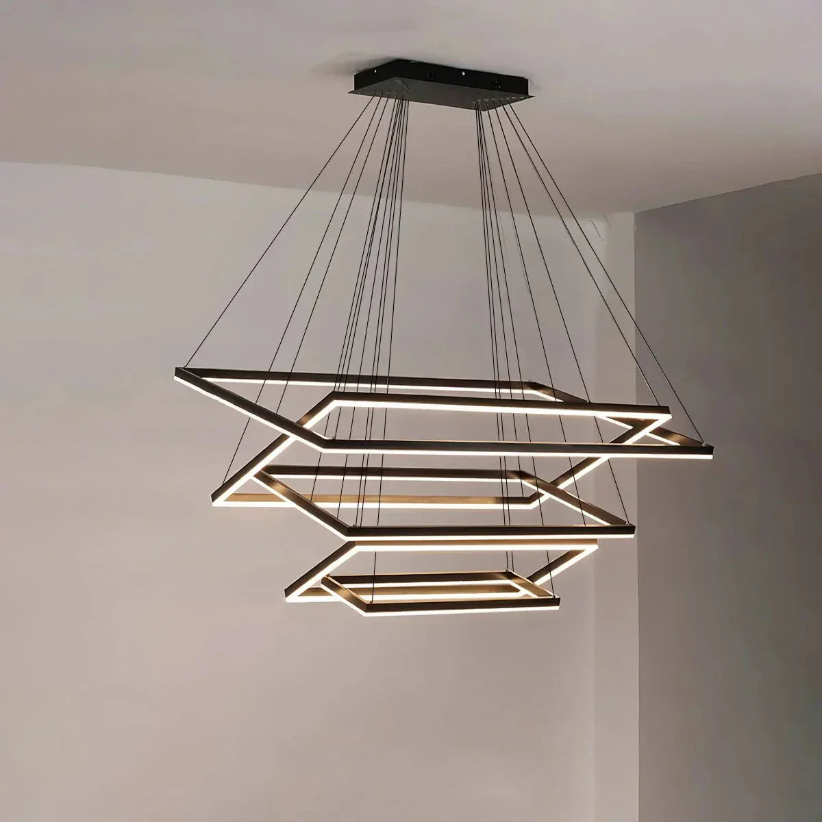 Modern Black Tiered Rectangular Chandelier For Contemporary Interiors