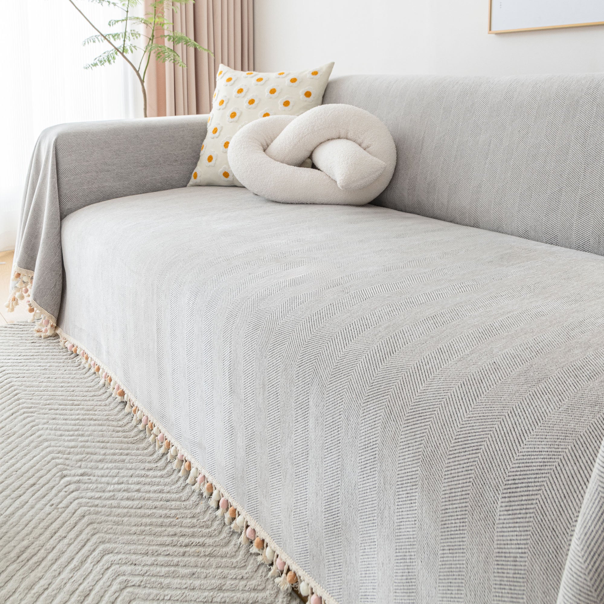 Herringbone Tassel Sofa Cover | Ormexis
