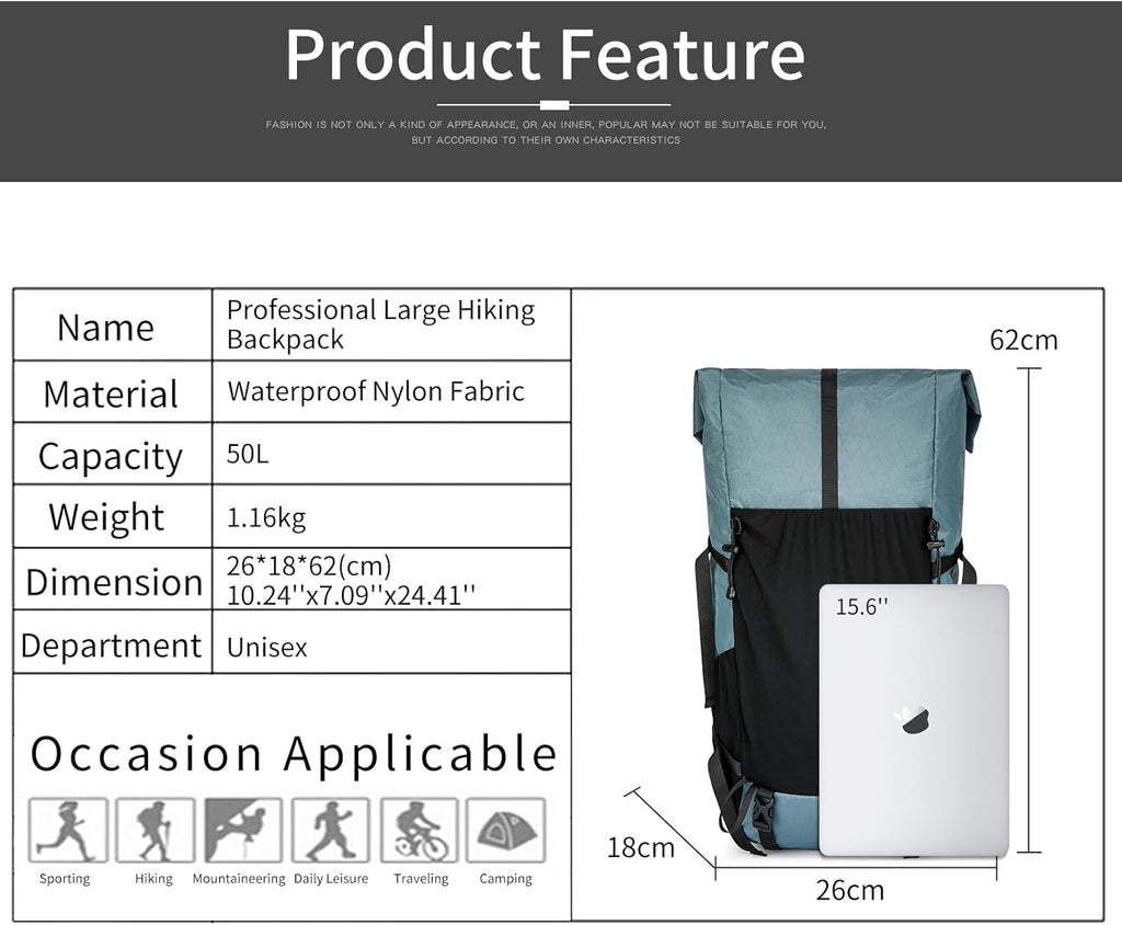 Adventure Gear 50L Hiking Pack With Internal Frame For Mountain Climbing And Camping - Ormexis