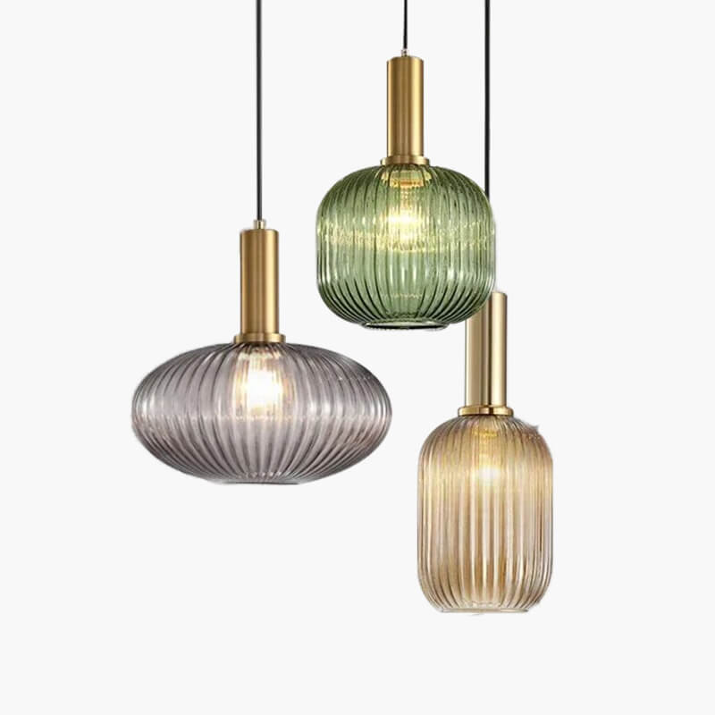 Nordic Glass Pendant Light With Striped Shade Design