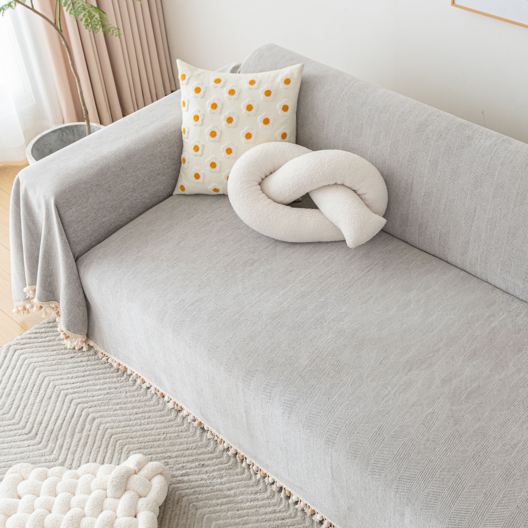 Herringbone Tassel Sofa Cover | Ormexis