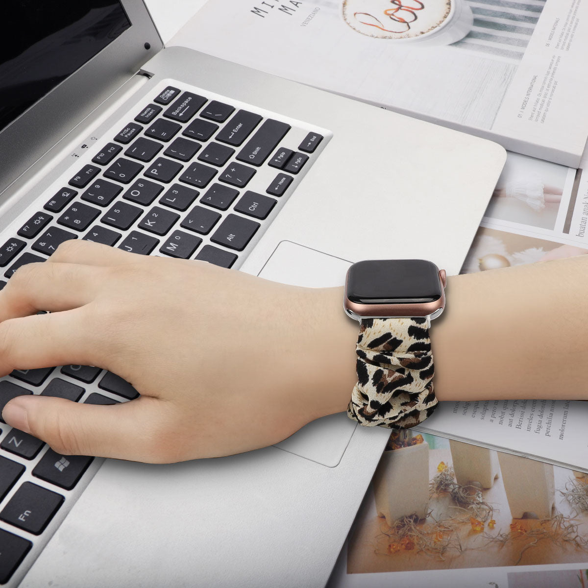 Apple Watch Luxury Scrunchie Accessory With Leopard Pattern