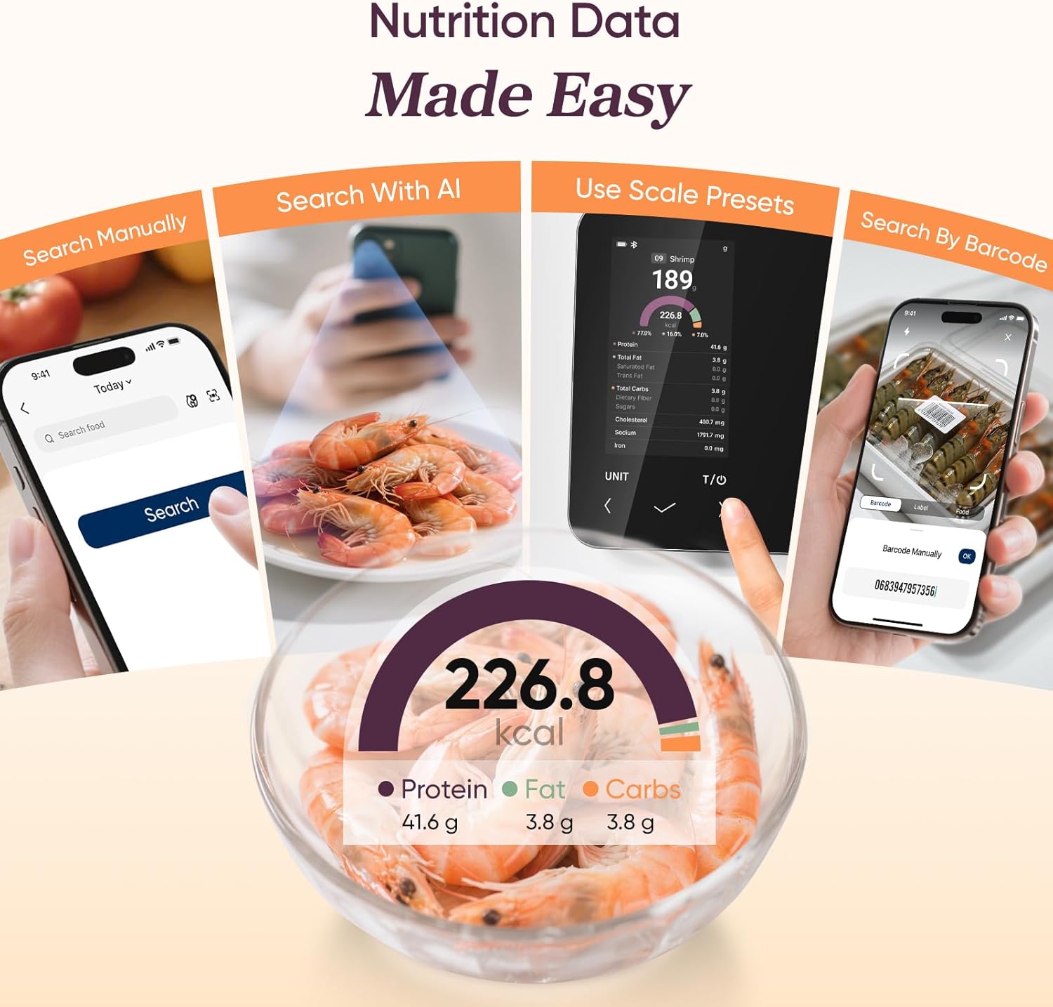 Balance de cuisine intelligente pour des données nutritionnelles précises et la préparation des repas
