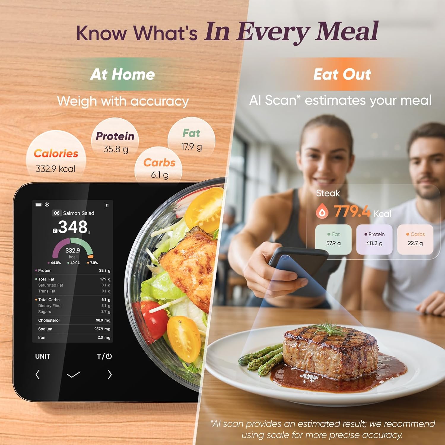Balance de cuisine intelligente pour des données nutritionnelles précises et la préparation des repas