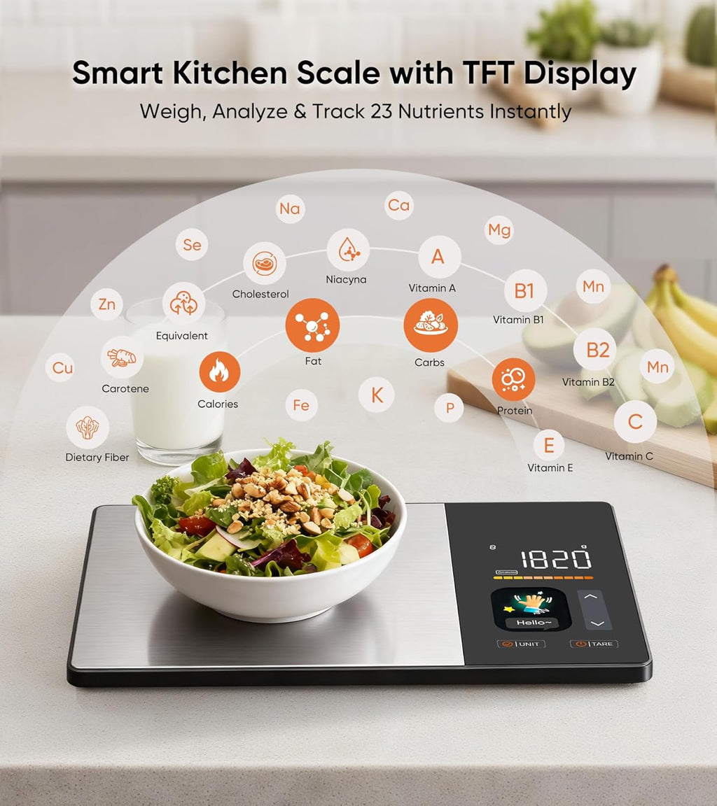 Balance nutrition intelligente : écran TFT, synchronisation avec application pour le suivi des calories et des macronutriments