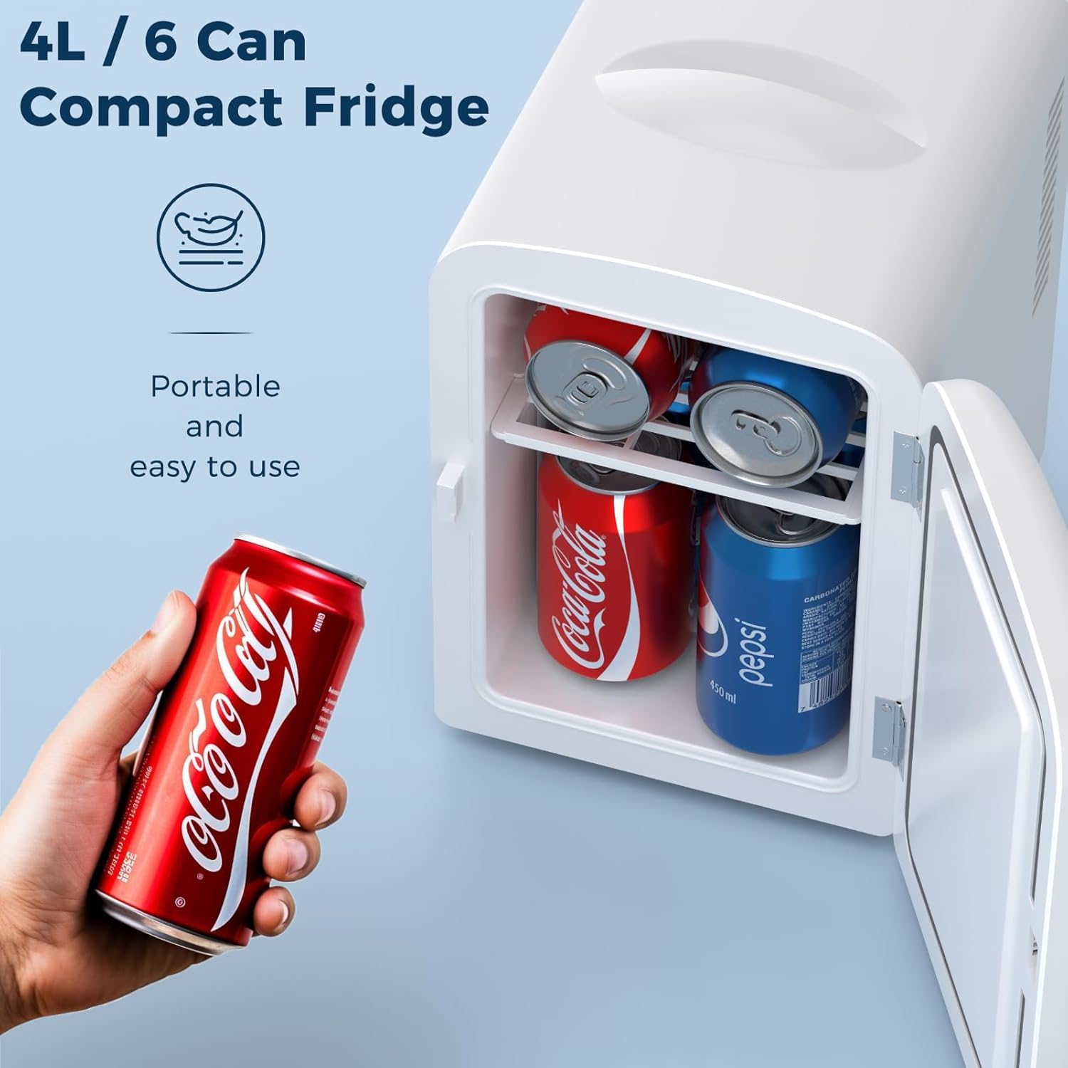 Mini nevera compacta de 4L con estantes ajustables para dormitorio, coche u oficina