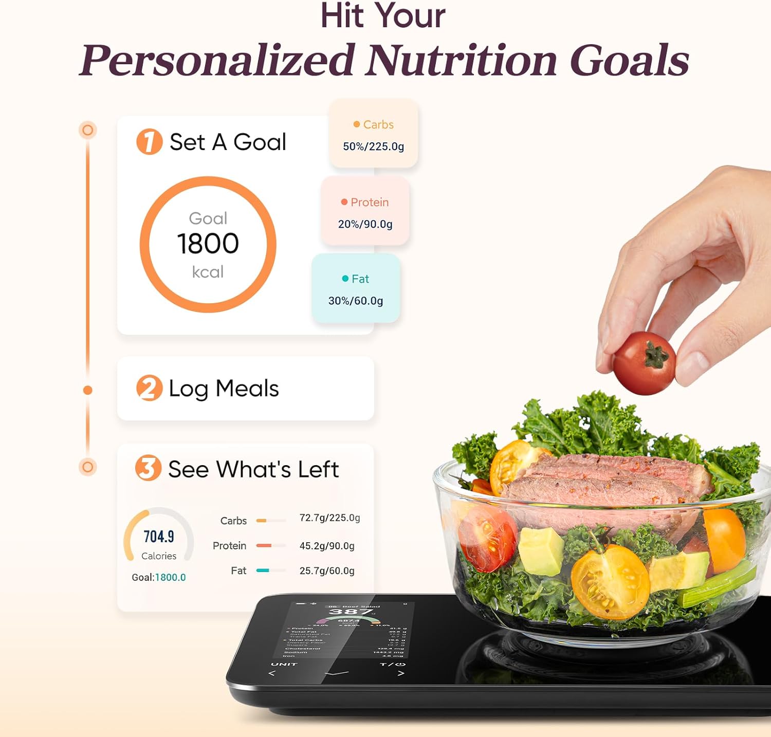 Balance de cuisine intelligente pour des données nutritionnelles précises et la préparation des repas