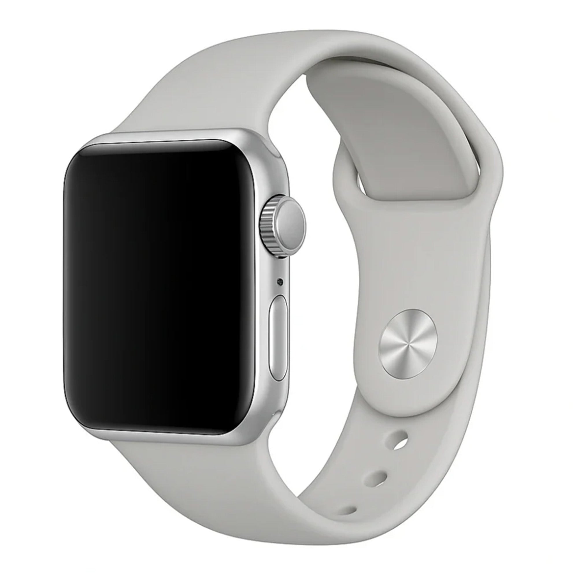 Šedý silikonový řemínek kompatibilní s Apple Watch, odolný a lehký pásek