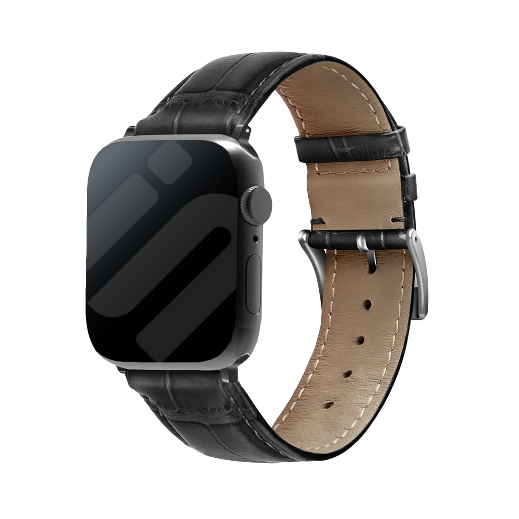 Černý kožený řemínek Apple Watch s krokodýlím vzorem