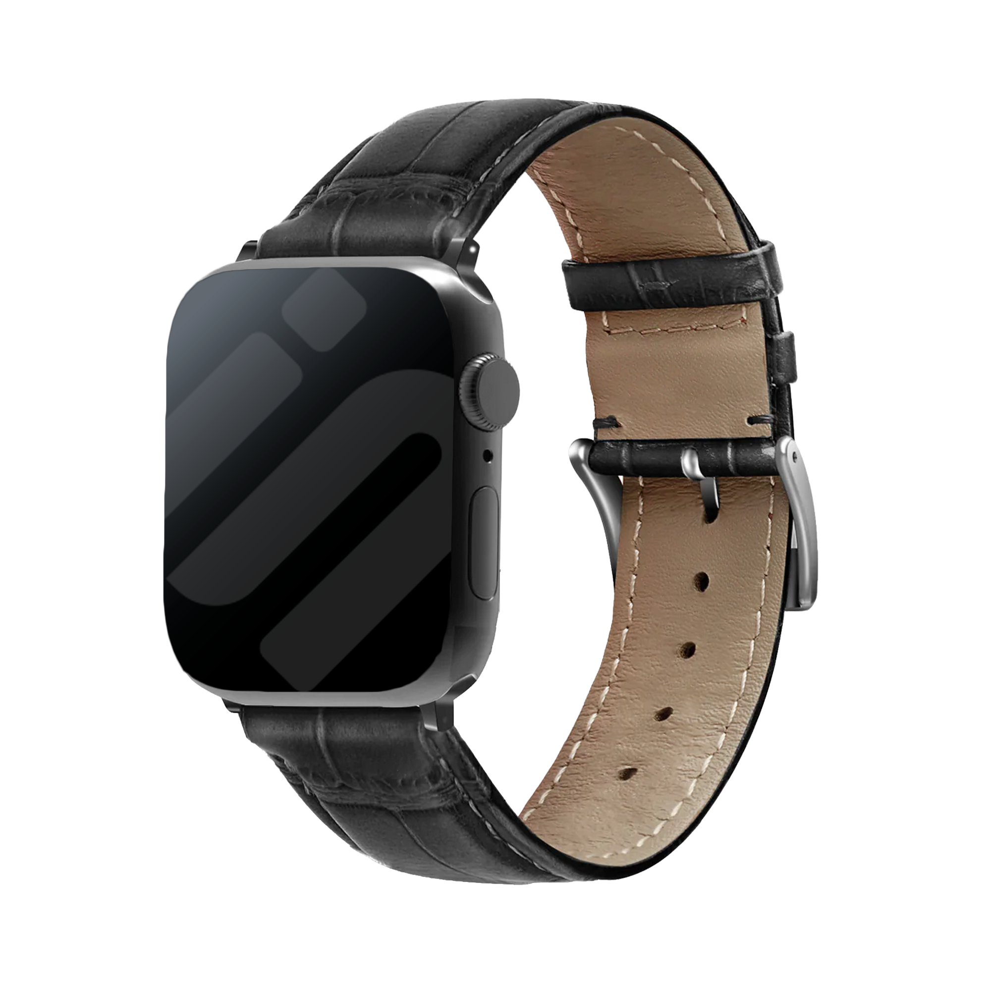 Černý kožený řemínek Apple Watch s krokodýlím vzorem