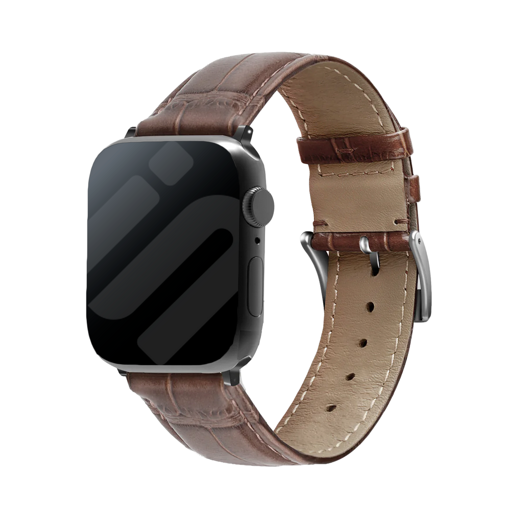 Apple Watch Crocodile-Grain Leather Band In Rich Brown