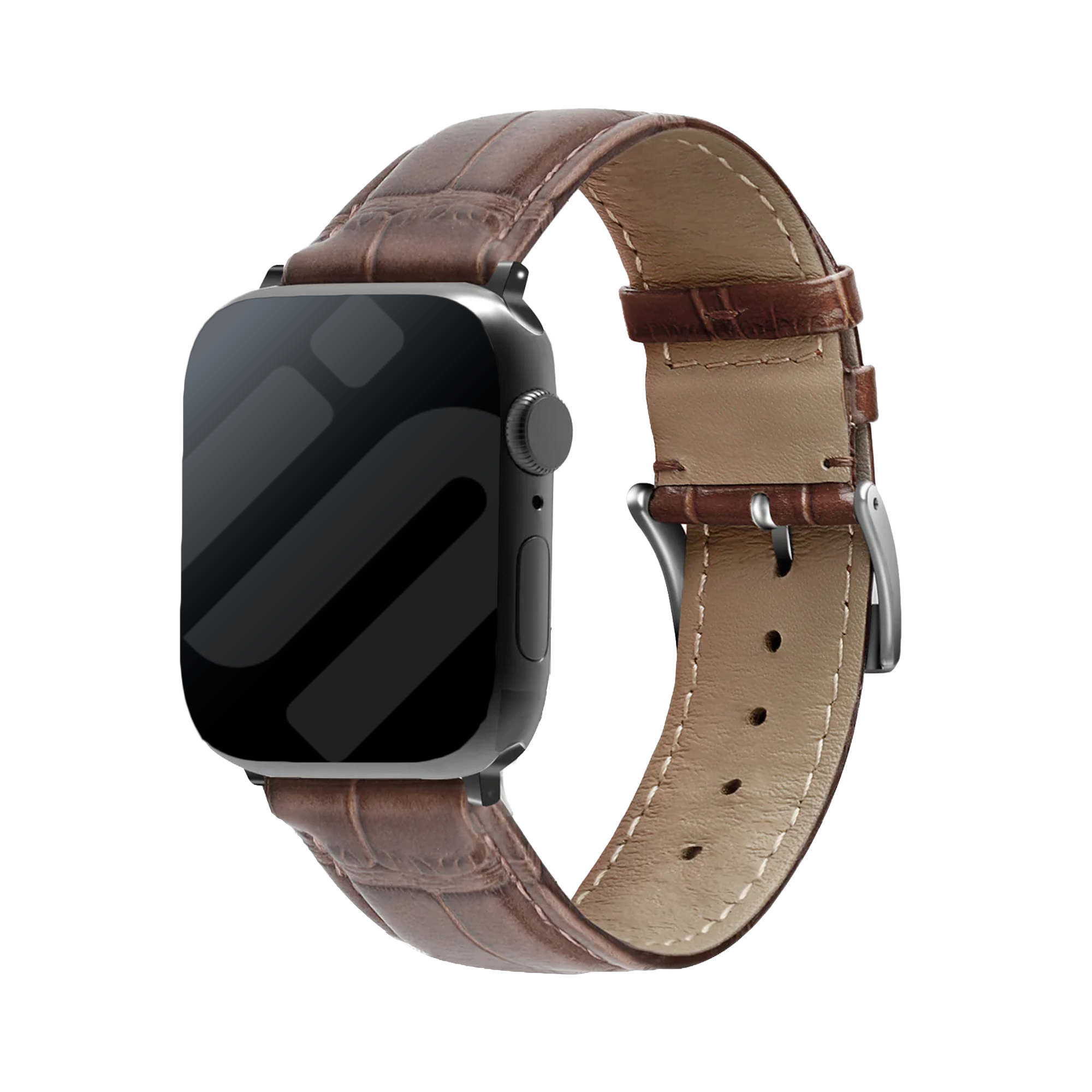 Apple Watch Crocodile-Grain Leather Band In Rich Brown