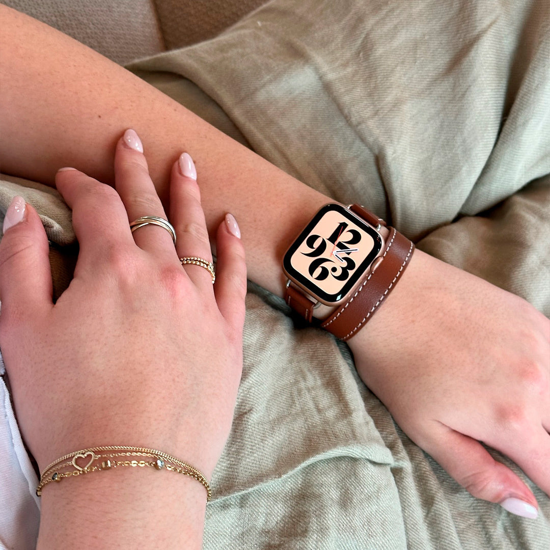Apple Watch-lærrem med dobbel tour i rik brun