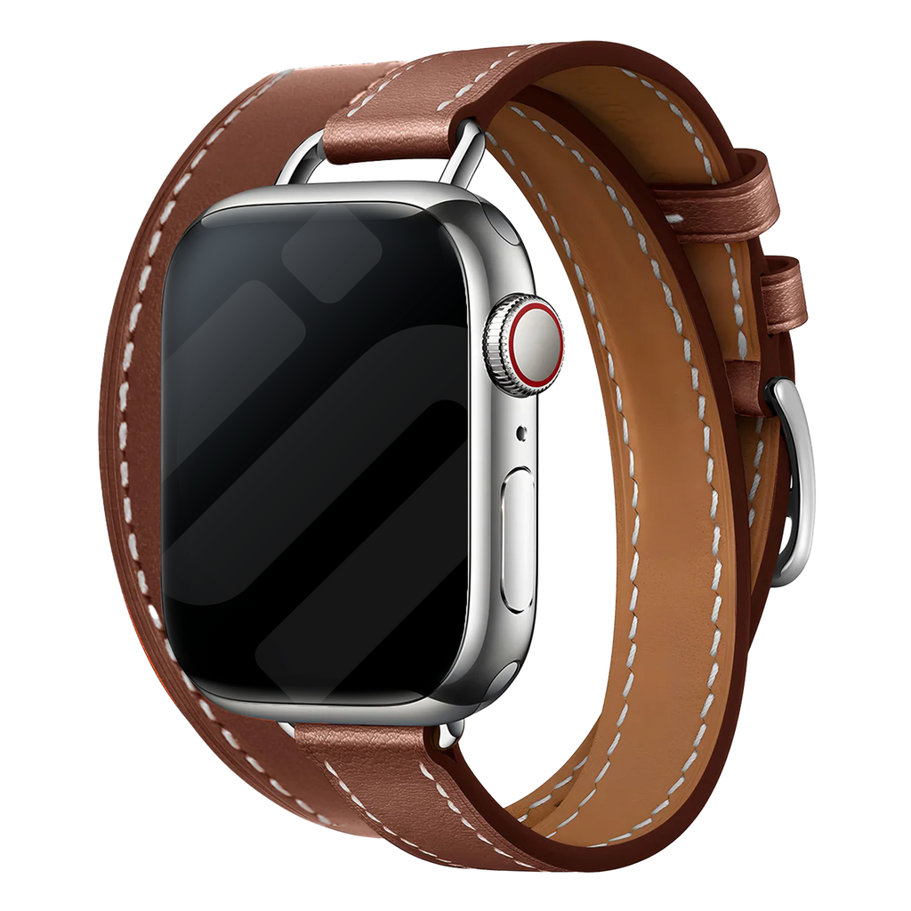 Apple Watch-lærrem med dobbel tour i rik brun