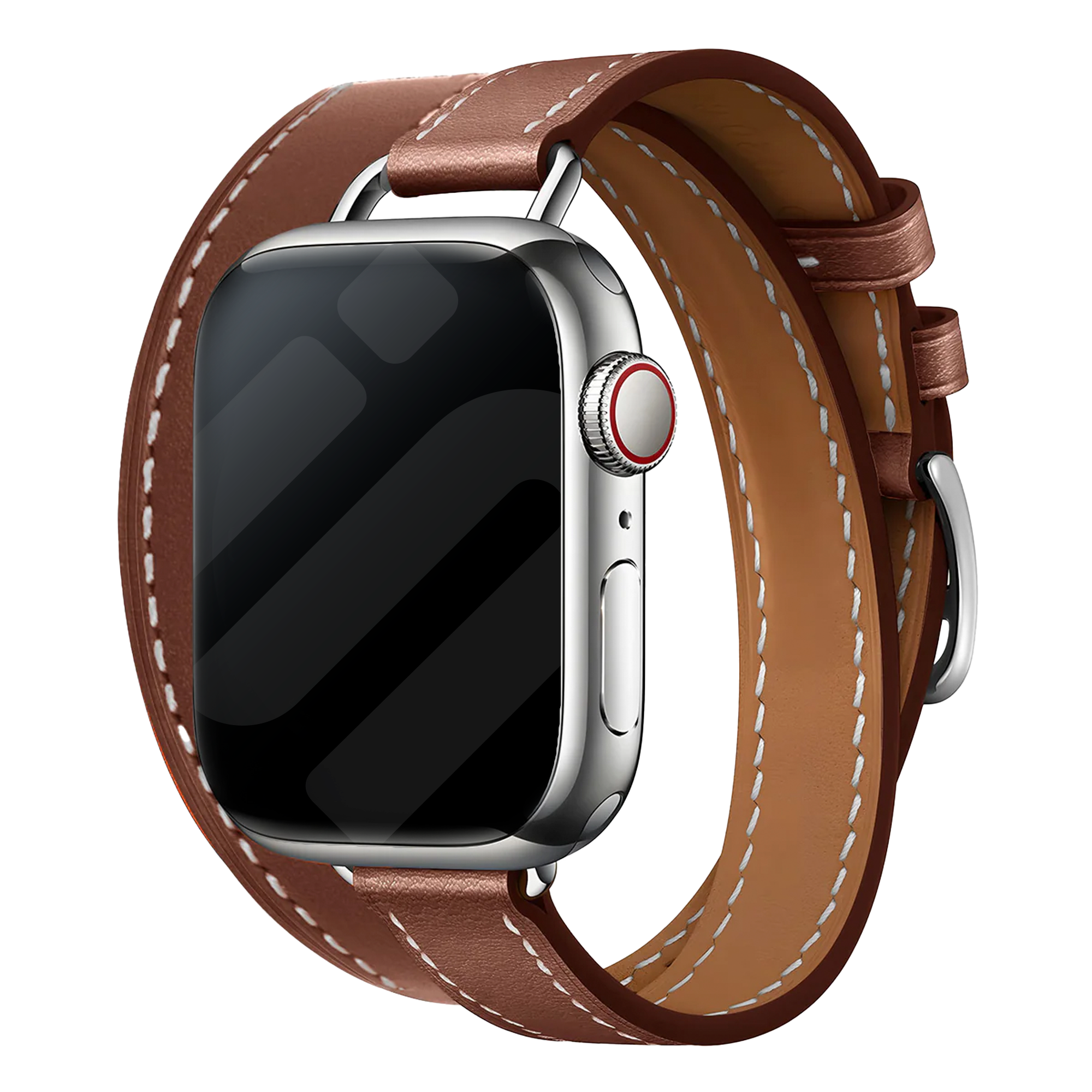 Apple Watch-lærrem med dobbel tour i rik brun
