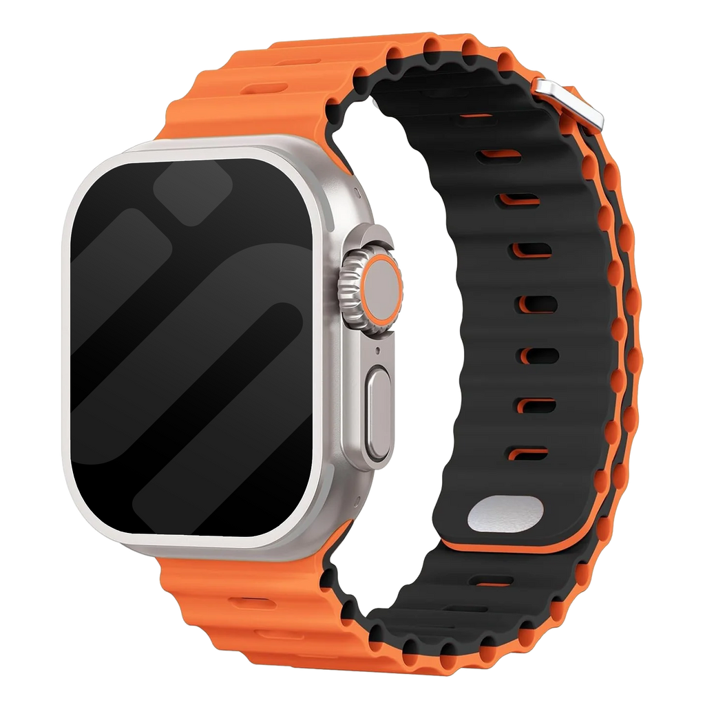 Apple Watch Ocean pásek s přezkou na zacvaknutí v oranžové a černé barvě