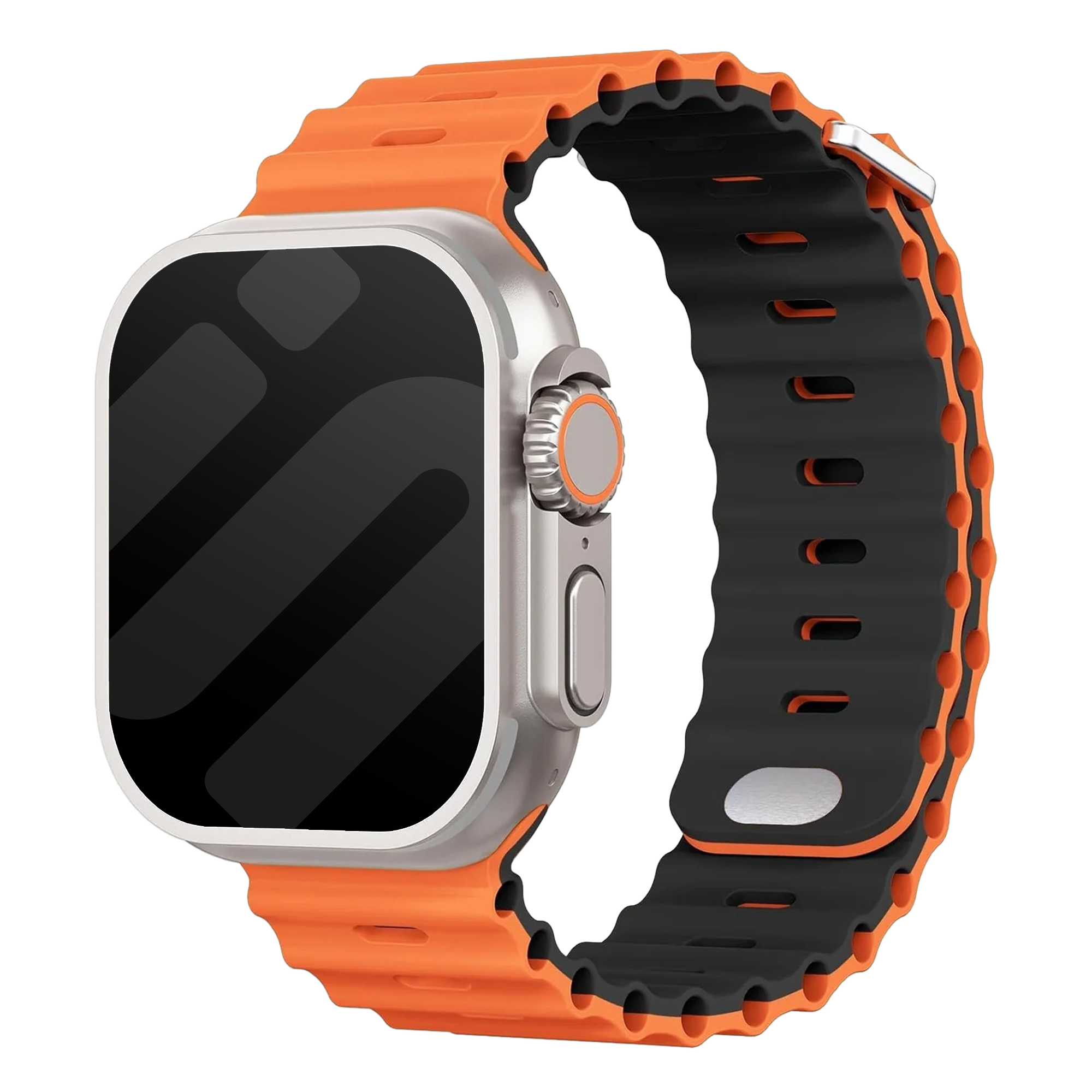 オレンジとブラックのスナップ留め具付きApple Watchオーシャンバンド