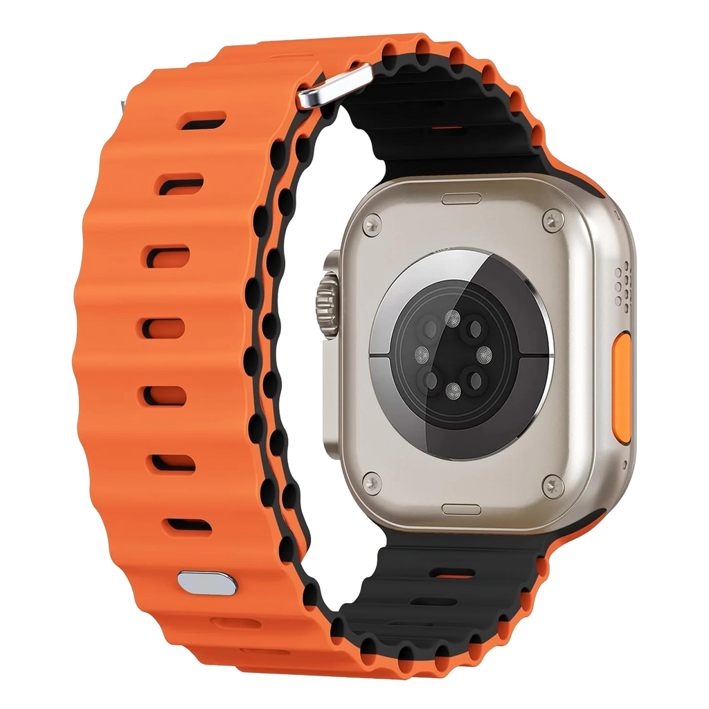 Apple Watch Ocean pásek s přezkou na zacvaknutí v oranžové a černé barvě